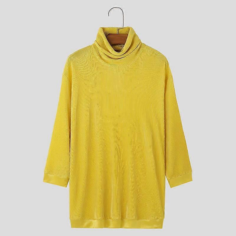 INCERUN Men Turtleneck 3/4 Sleeve Textured Pullover Tops Casual T-shirts