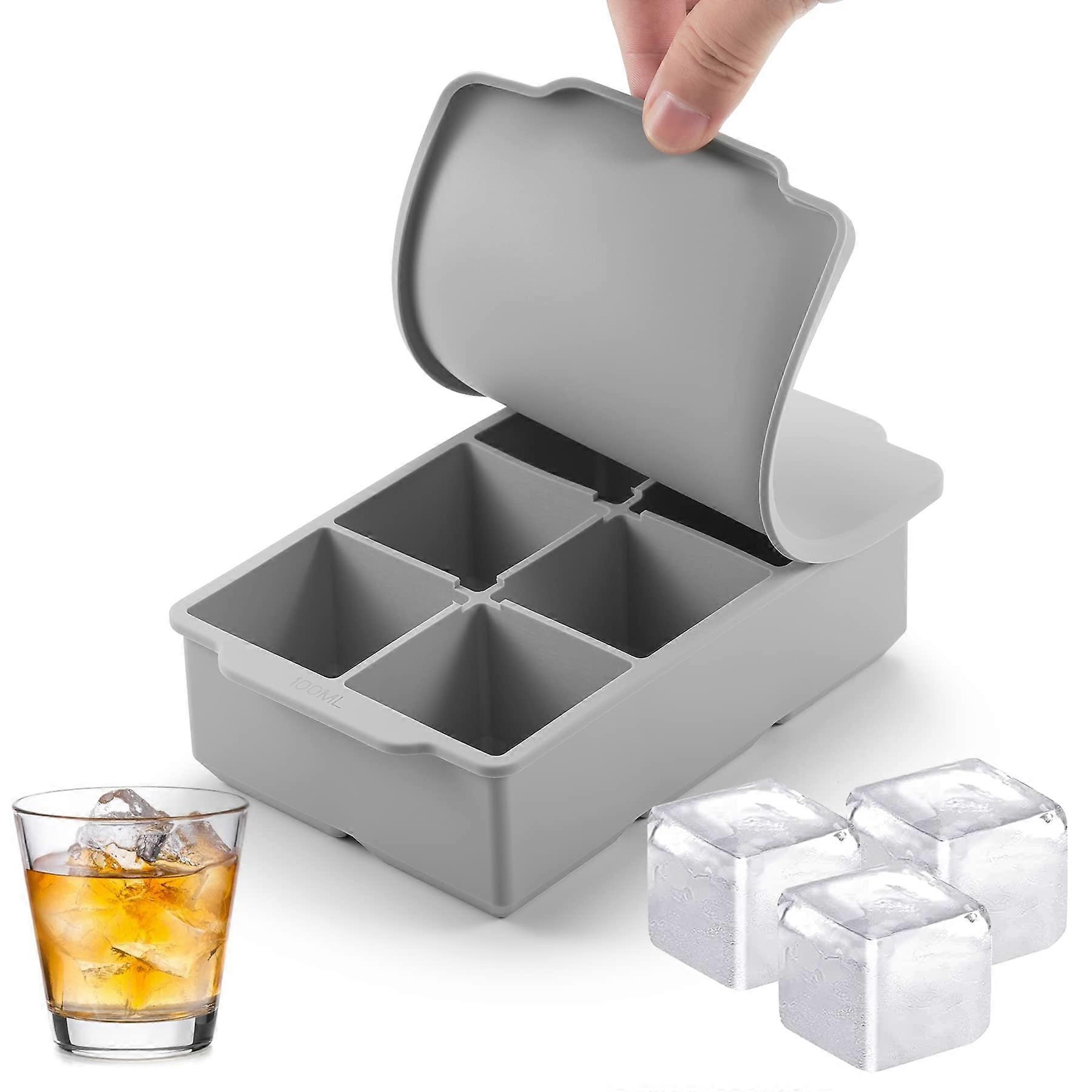 Ice Cube Trays Set of 2 - Sphere Ice Ball Maker with Lid and Large Square Ice Cube Mold for Whiskey and Cocktails
