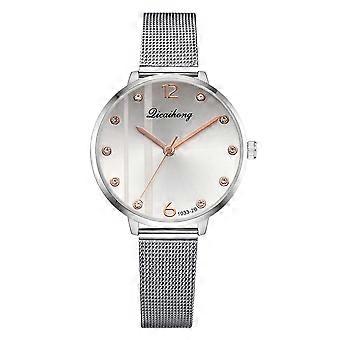 Mode Mesh Gürtel Quarzuhr mit Strass Schuppe weibliche Uhr (weiß)