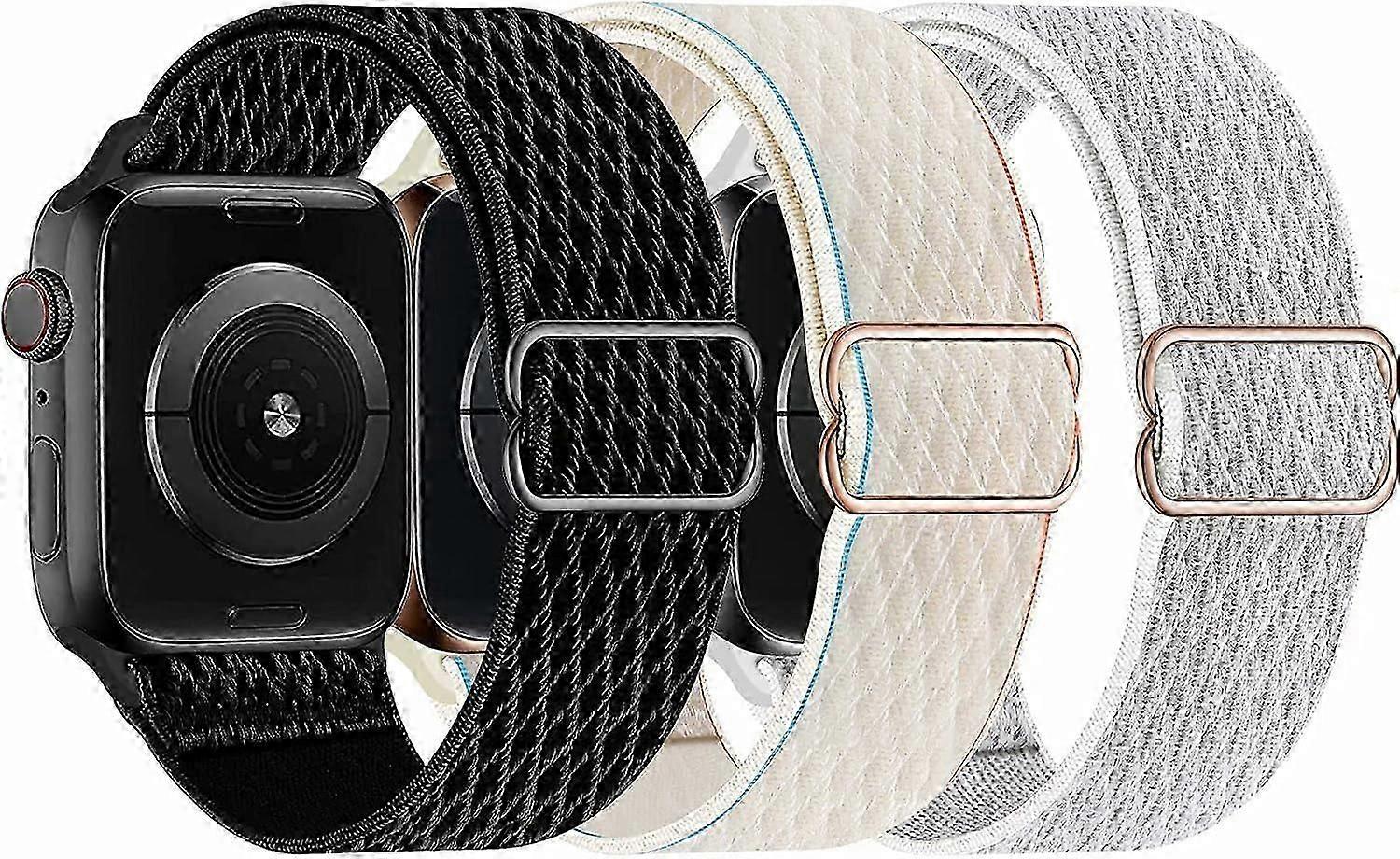 أحزمة حلقة نايلون منفردة قابلة للتمدد متوافقة مع ساعة أبل 45 مم 41 مم 44 مم 40 مم 42 مم 38 مم ، حزام لسلسلة iWatch 7/6/5/4/3/2/1 SE ، 3 عبوات T 38 أسود