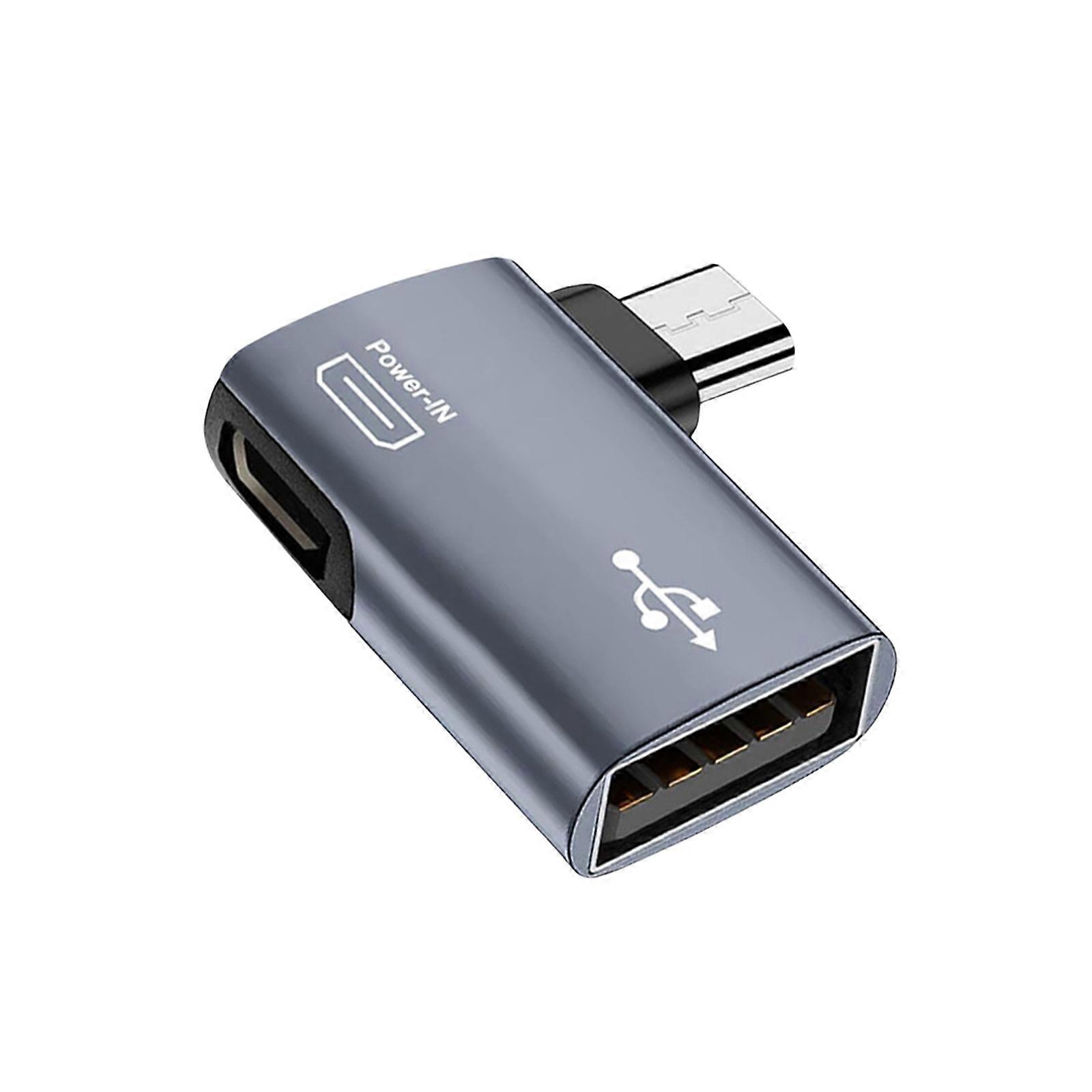 90 Degree Right / Left Angled Power-in Micro USB to USB OTG Adapter Male to Female Port Converters for Keyboards