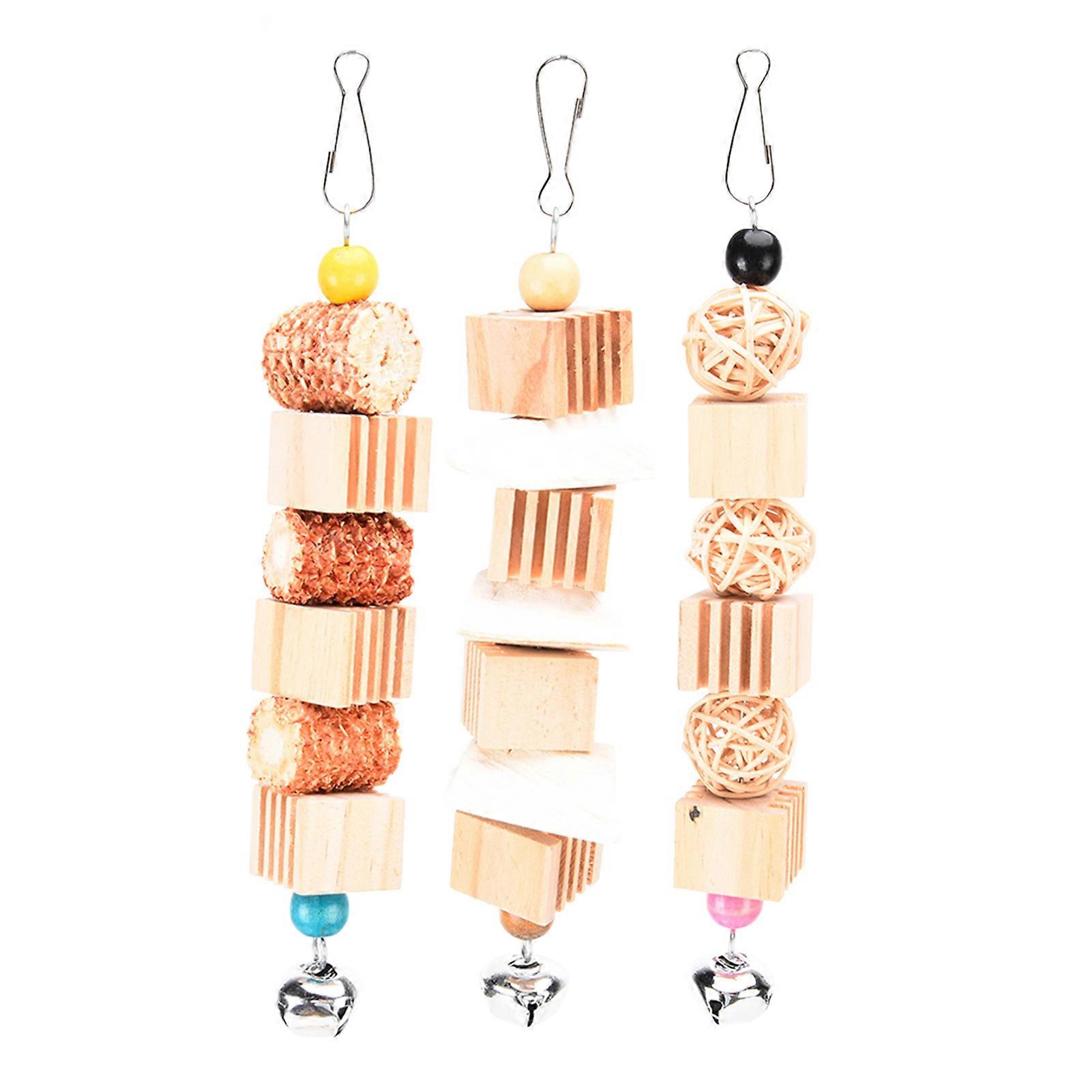 3 Pcs Parrot Toy Set with Cuttlefish Bone, Corn Cob, and Wooden Block for Chewing and Play