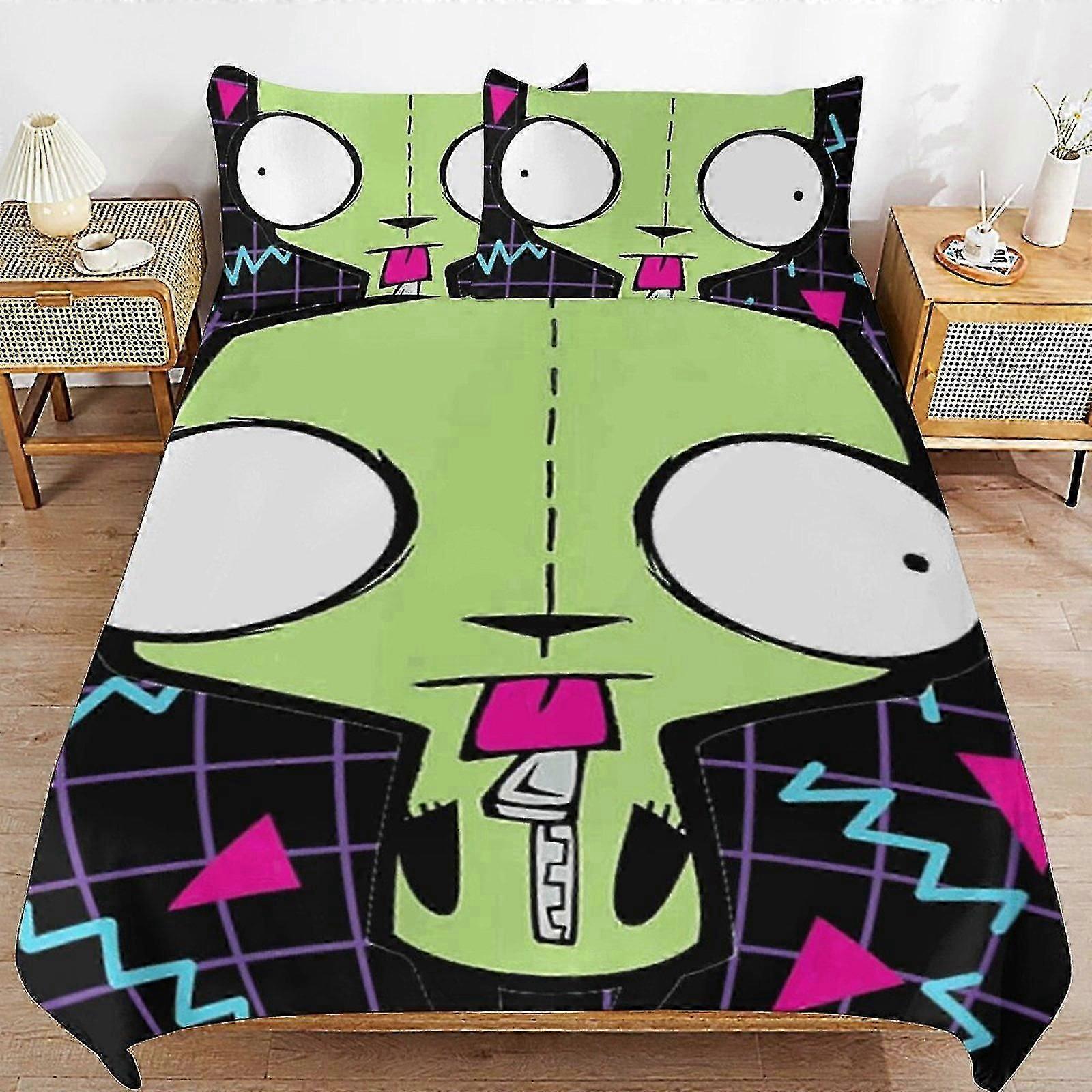 b148 Sengetøy Invader Zim Gir Gir Dyne 3-delt sengetøy sett 1 dynetrekk og 2 putevar Sengetøy gb148
