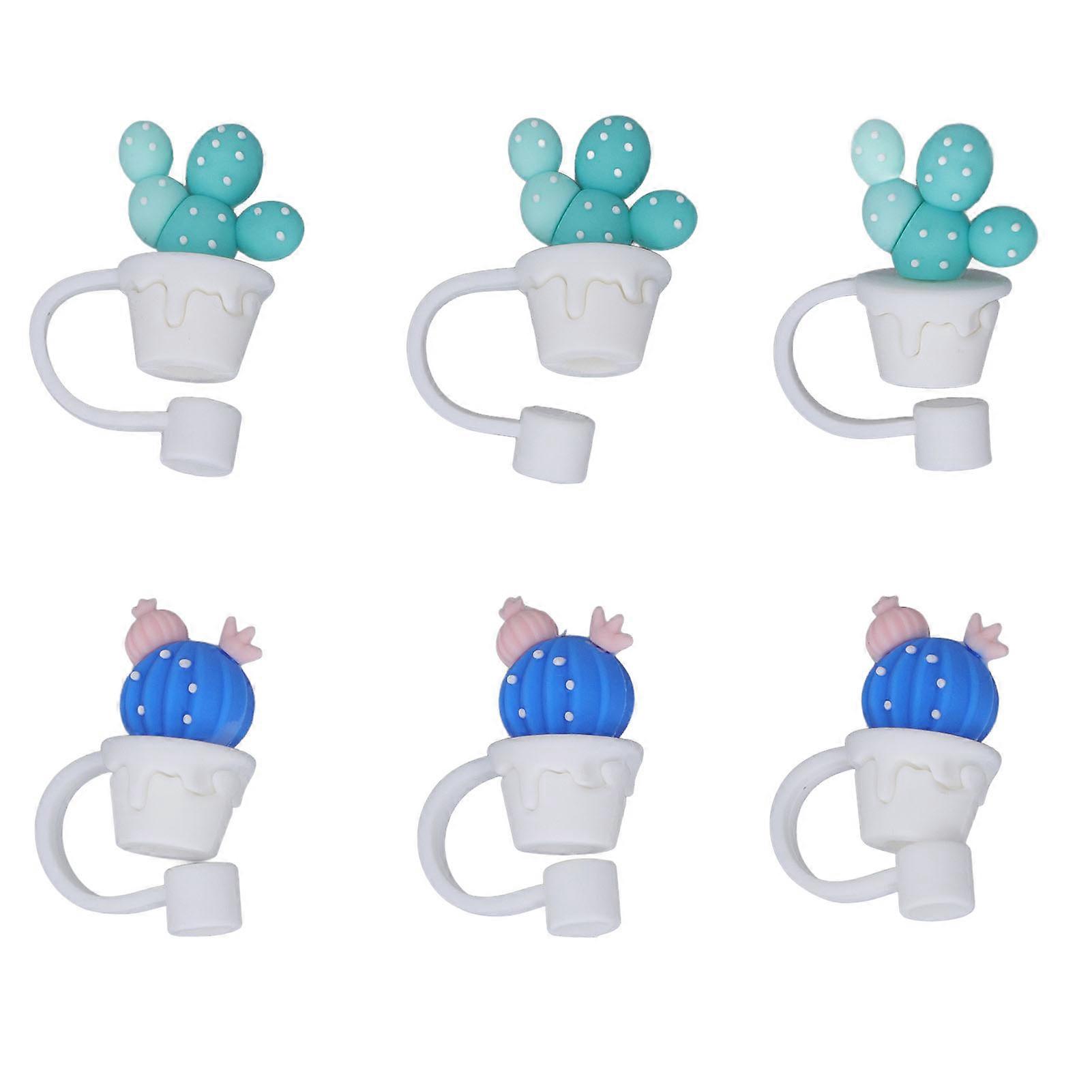 6Pcs Silicone Straw Caps Covers Cartoon Resuable Dustproof Drinking Straw Tip Cap