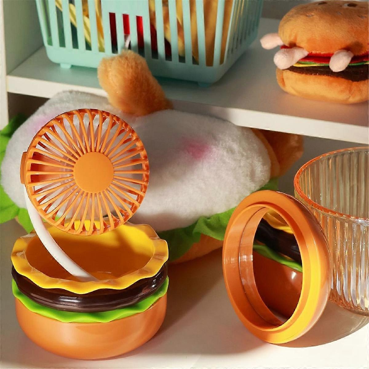 Mini-Lüfter, wiederaufladbar, 500 mAh, Burger-Form, multifunktionaler Tischventilator, A