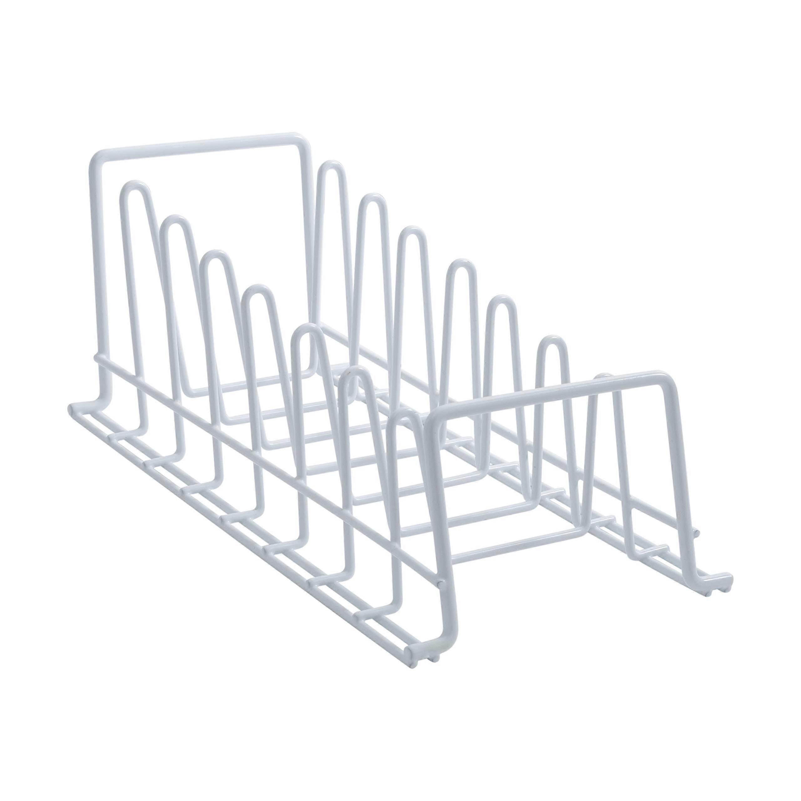 White Vinyl Coated Kitchen Wire Lid Plate Rack - Adjustable Size, Rust-Resistant, Space-Saving Design, Easy Assembly