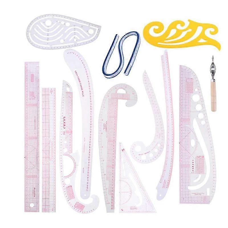 13Pcs Sewing Ruler Line French Curve Ruler Cutting Mat Set