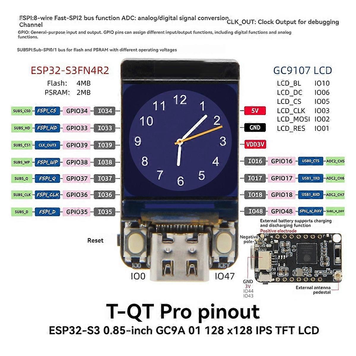NerdMiner T-QT ESP32S3 GC9A01 0.85-inch LCD Display Module S3FN8