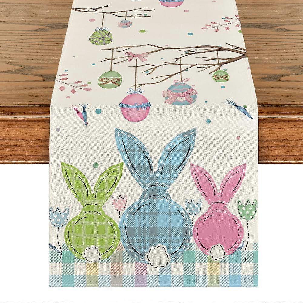 Plaid Bunny Egg Carrot Easter Table Runner 13x60 Inch for Home Decor, Spring Holiday Table Decoration