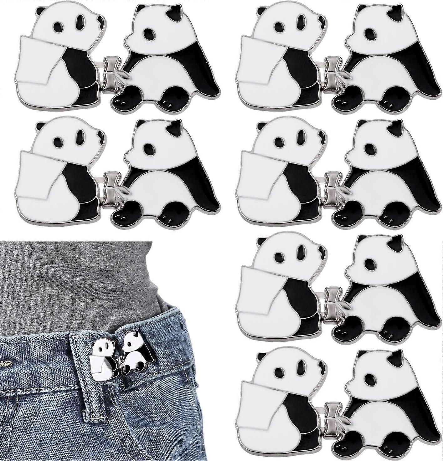 6 Sets Cute Pant Waist Tightener, Panda Shape Waist Adjuster for Loose Pants Detachable Adjustable Waist Buckles No Sew and No Tool Jean Buttons Pins