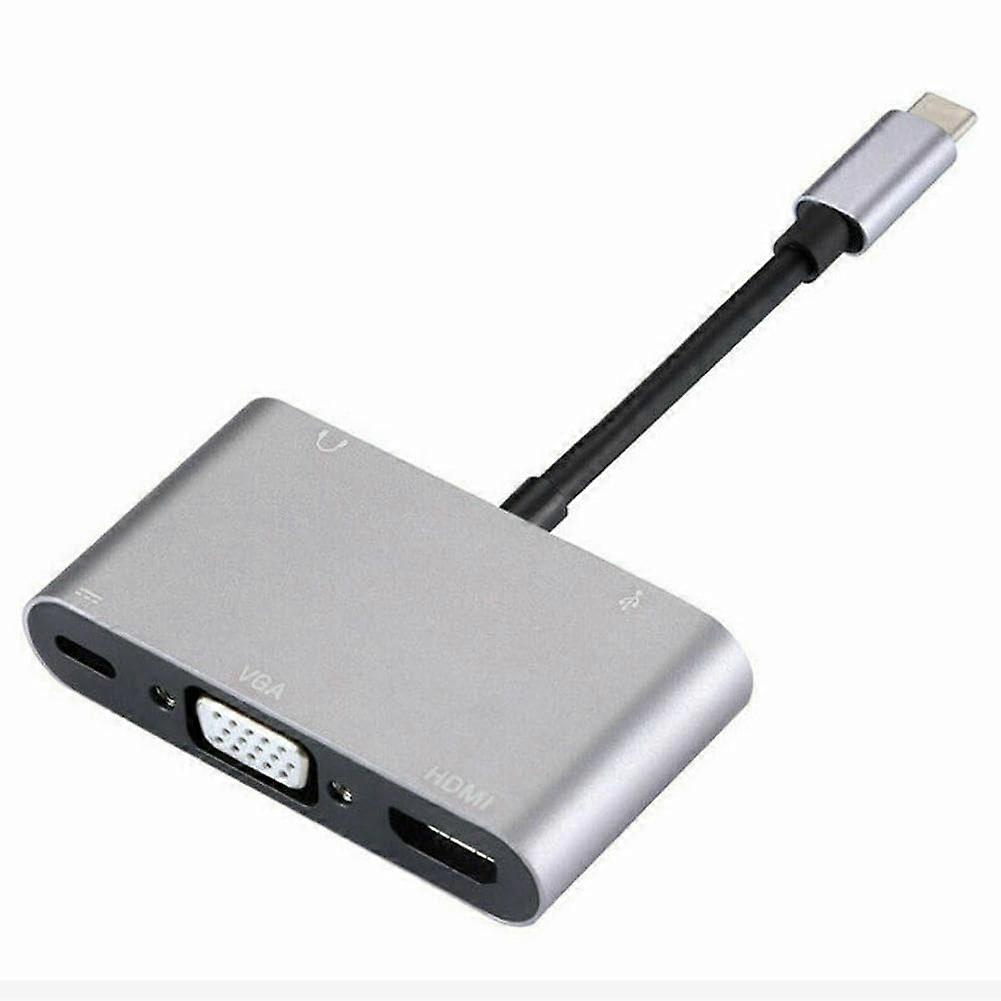 1 5 in 1 Adapter Converter Hub, Type C to HDMI/VGA/USB Audio/USB-C PD Port Adapter Converter Hub Typec Hdmi+Vga+Audio+USB+PD Accessory