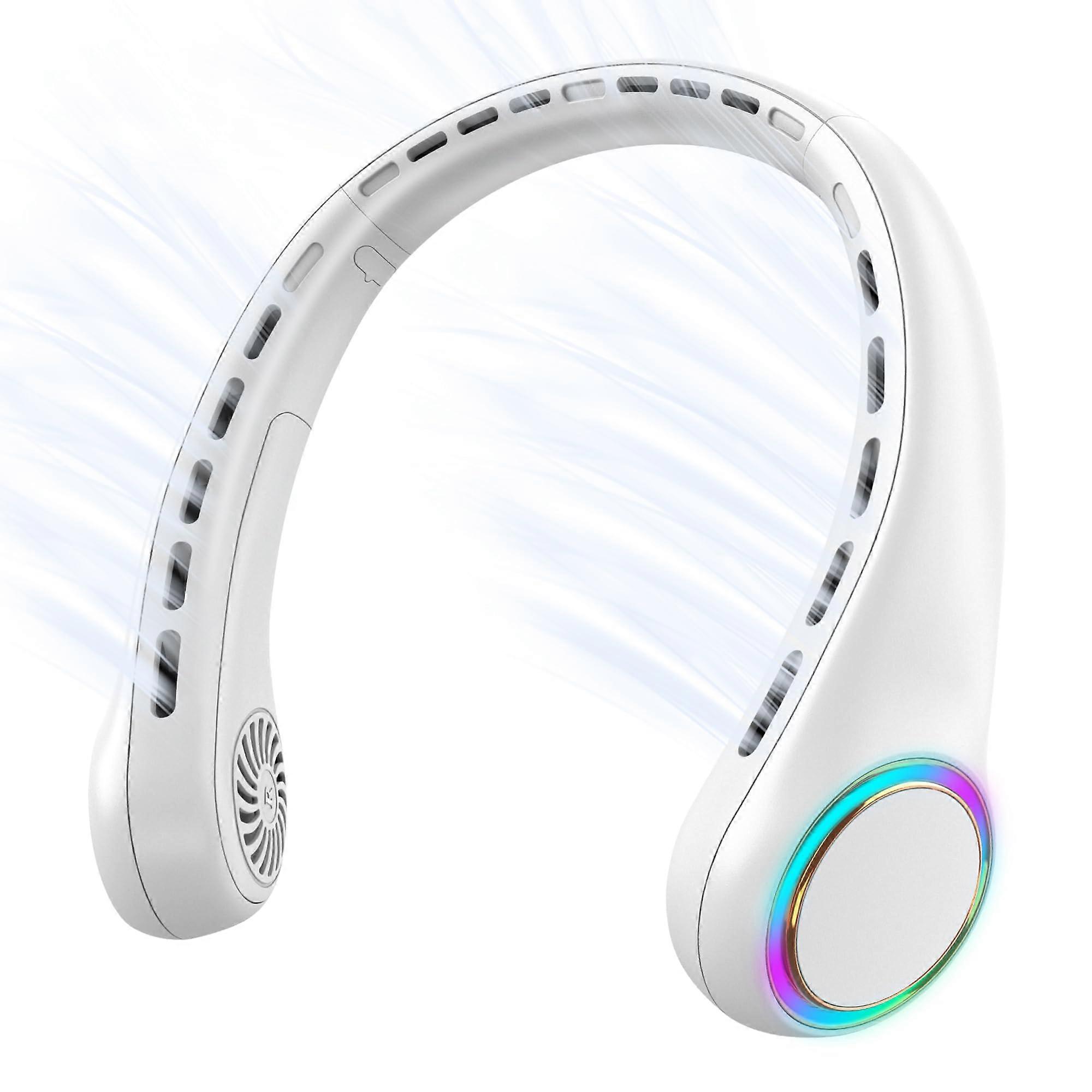 17 hours of life, 3 speed and 64 cool light, rechargeable hands  summer cooling (white) portable neck fan