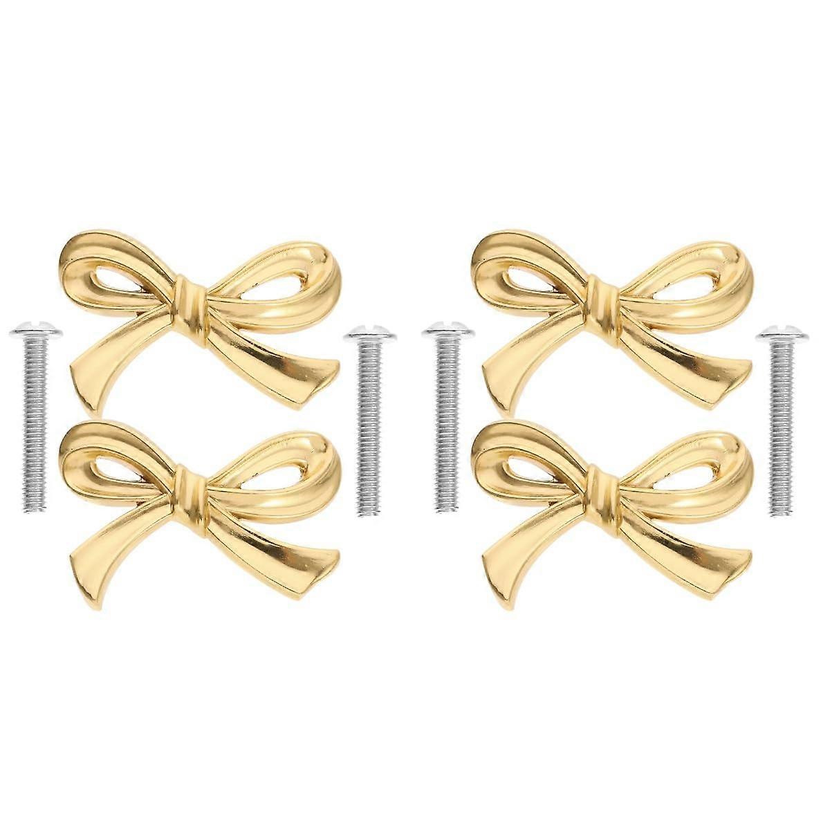 4Pcs Bowknot Cabinet Handles - Brass Decorative Drawer Pulls, Stylish Bow Knobs for Kitchen Dresser, Wardrobe, Bookcase