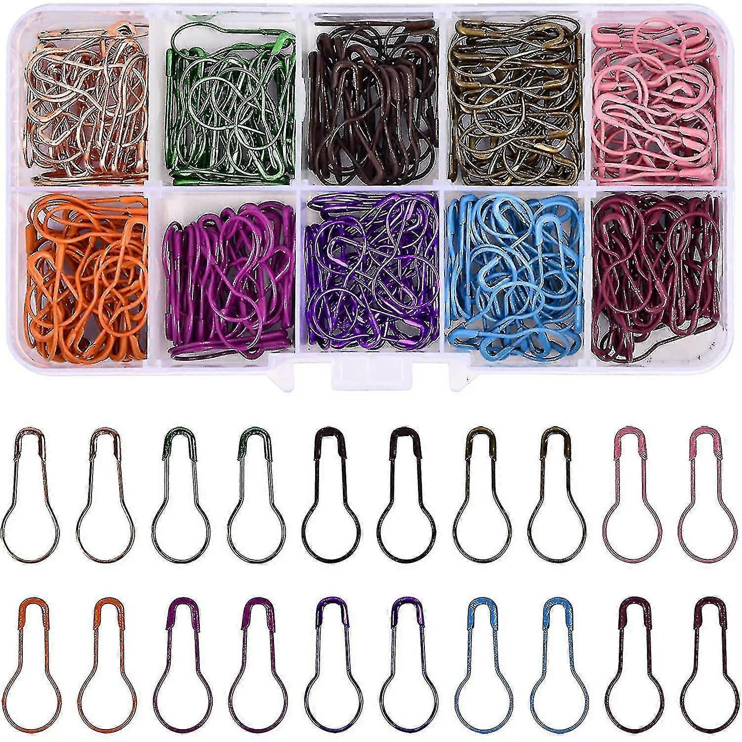 300pcs 10 Colour Bulb Safety Pins, Small Pins 10 Assorted Colors, Pear Shaped