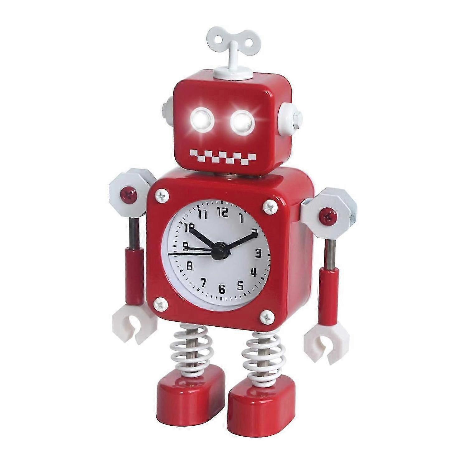 Robot Alarm Clock, Non-Ticking Alarm Clock with Flashing Eye Lights and Rotating Arm, Gift for Children (Red)