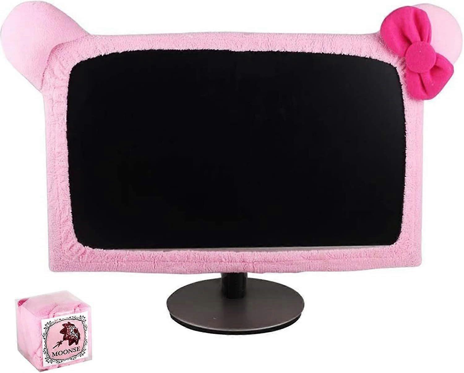 15"-21" Lovely Cute Dustproof Computer Monitor Cover with Cat Ear Laptop TV LCD Screen Monitor Decoration Dust Cover Protector, Pink
