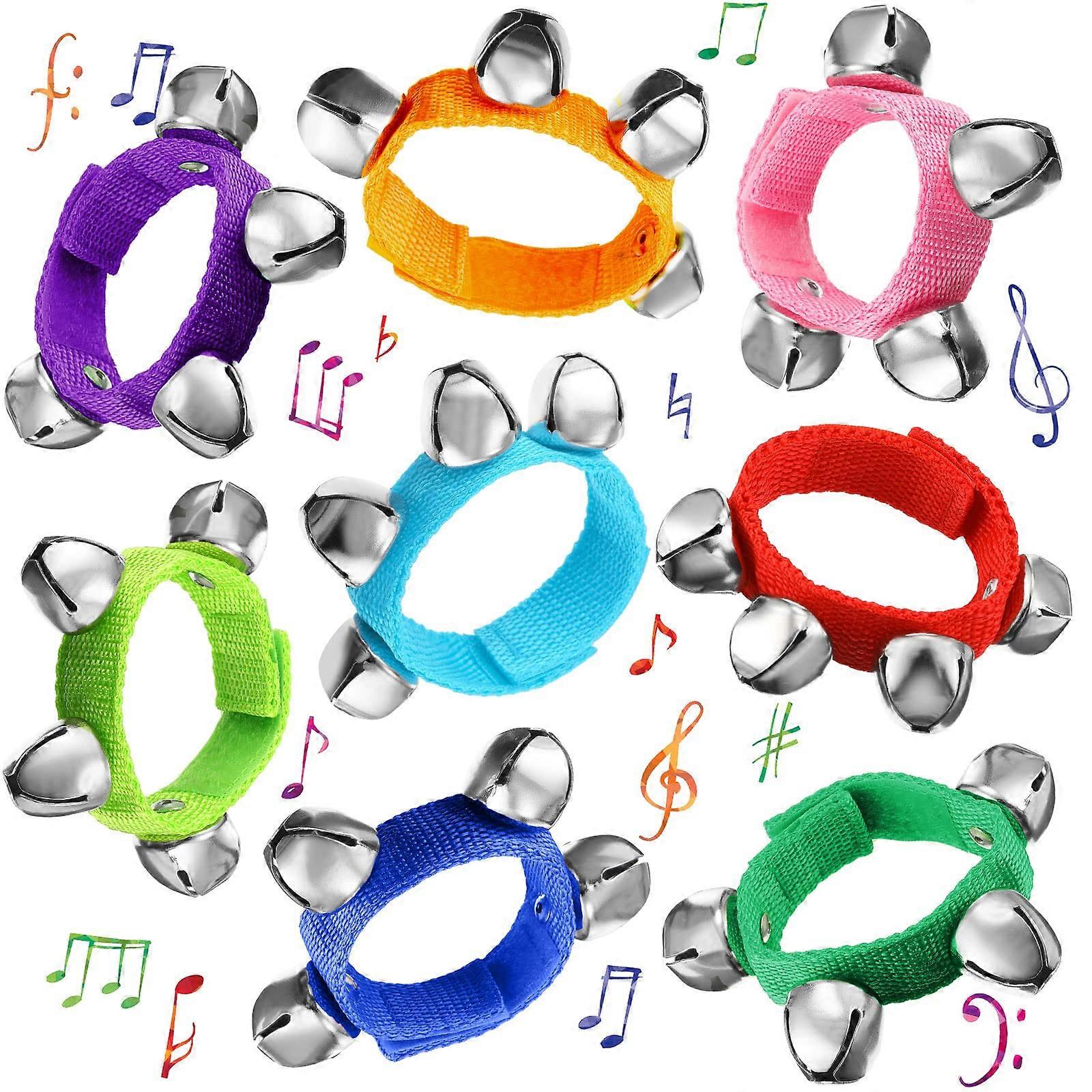 64 Pcs Christmas Wrist Jingle Bells Set for Kids, Adjustable Musical Hand Bells in 8 Colors, Party Supplies and Gifts