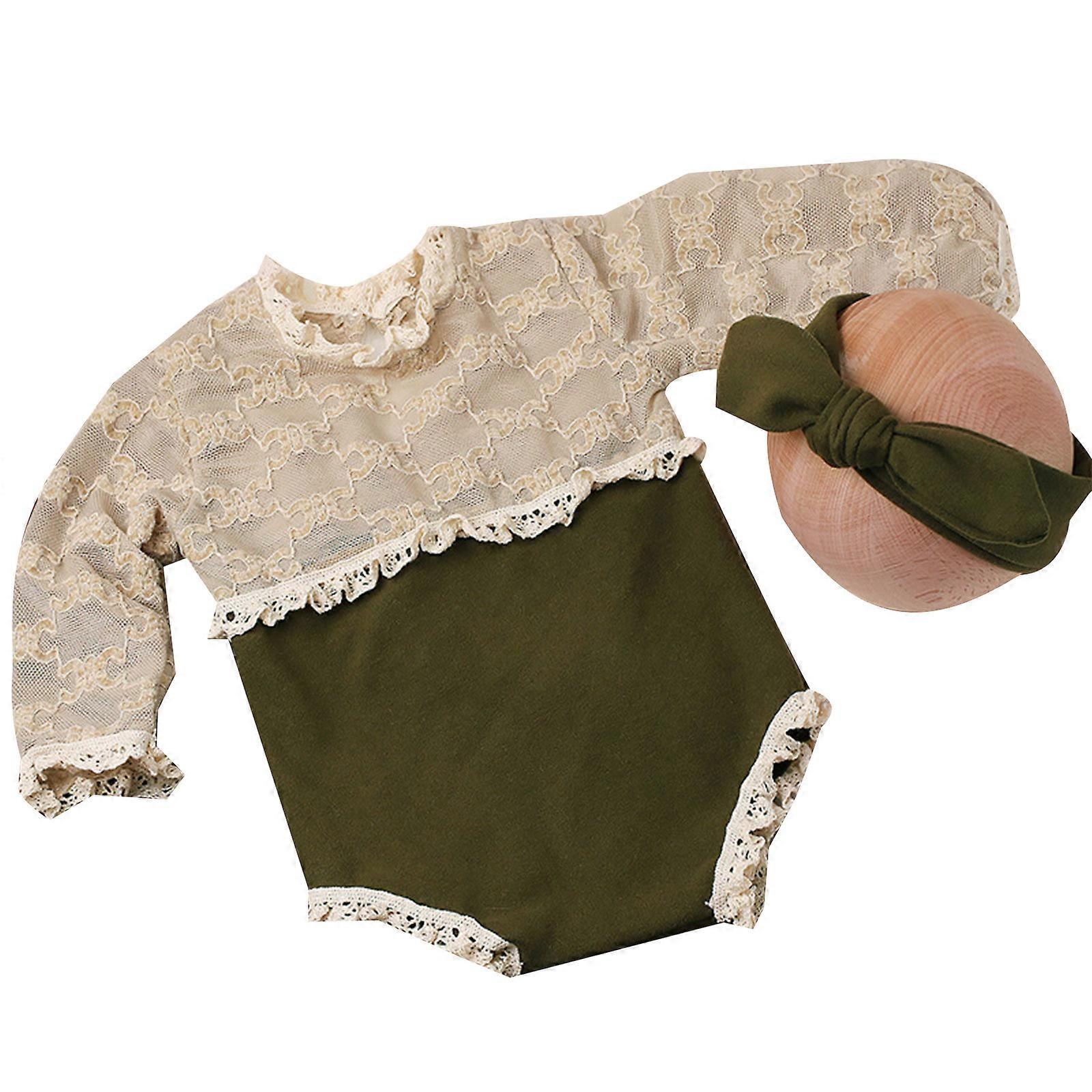 女婴照片服装 发带 长袖连身衣 新生儿照片道具 连体连体衣 发带 亲肤服装