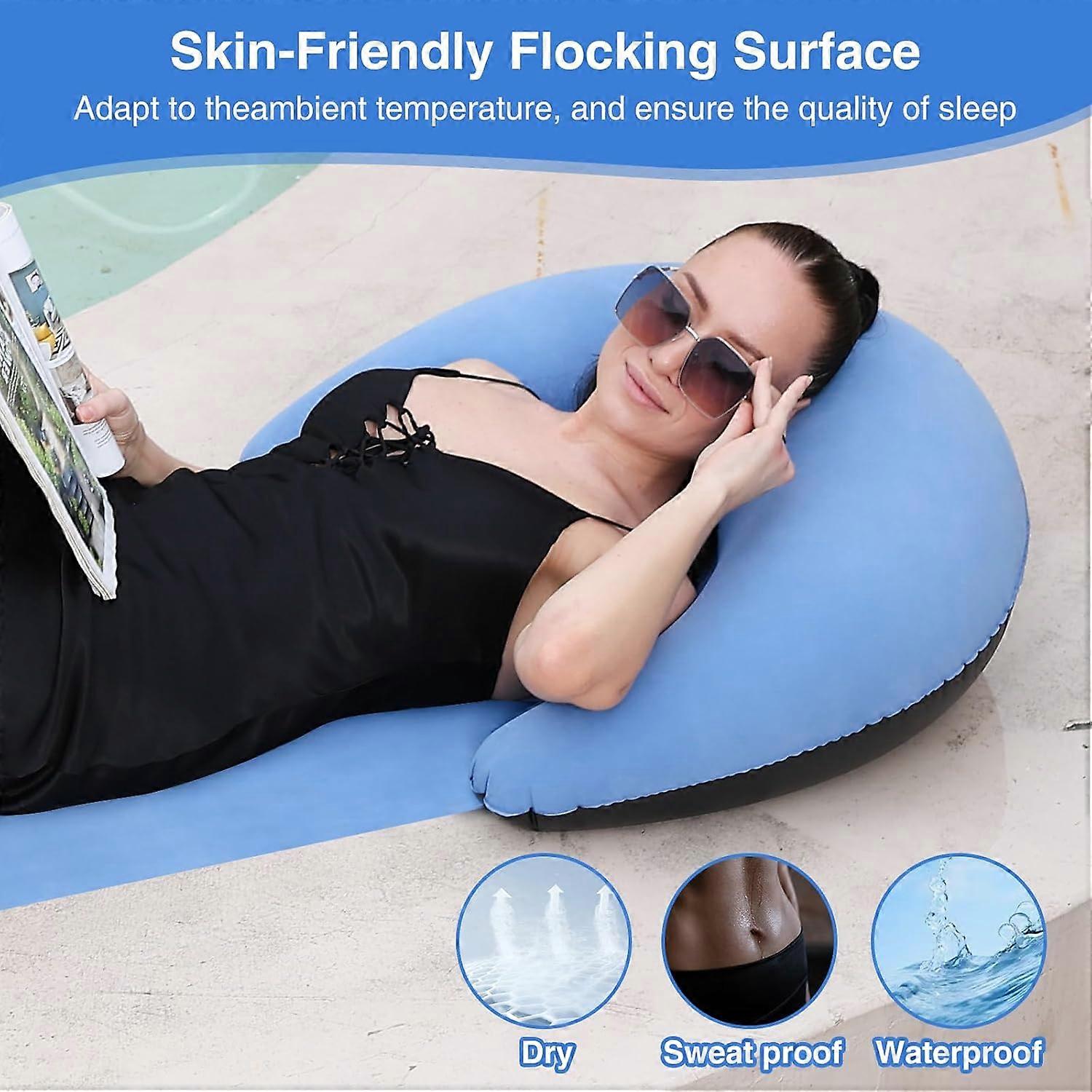 Beach Mat with Inflatable Pillow Mat 70 x 30 Inch (Blue)