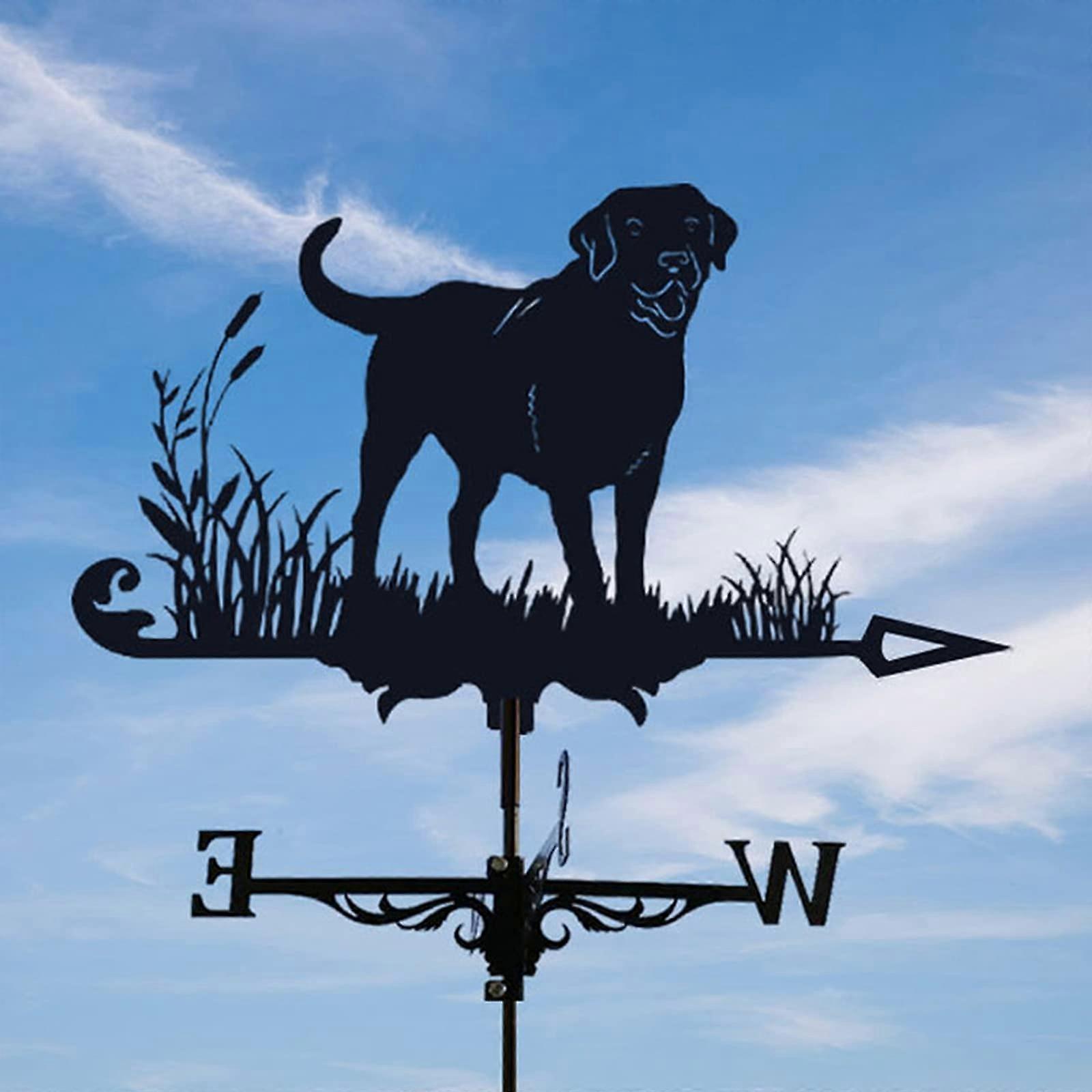 Metal weather vane with dachshund in grass pattern, wind direction indicator