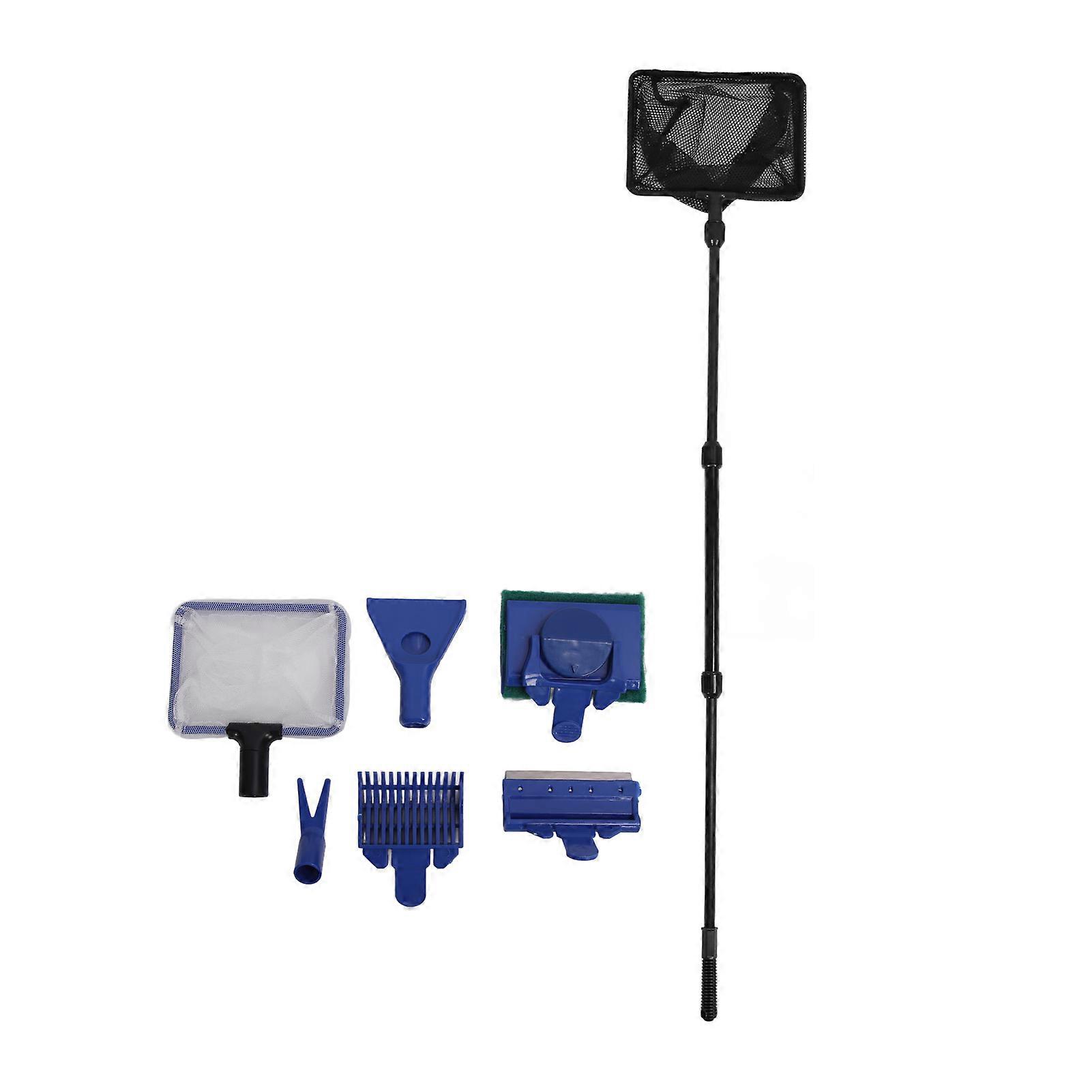 Aquarium Cleaning Kit Multipurpose Efficient Gravel Rake Algae Scraper Plant Fork Sponge Brush Fish Net 5 in 1 Fish Tank Cleaning Tool