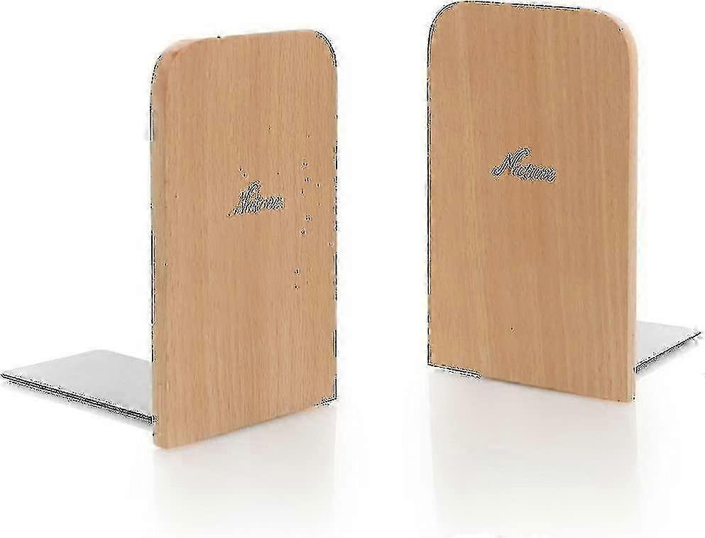 2pcs Simple Wood Japanese Style Natural Beech Wood Book Stand Bookends for Shelf Use