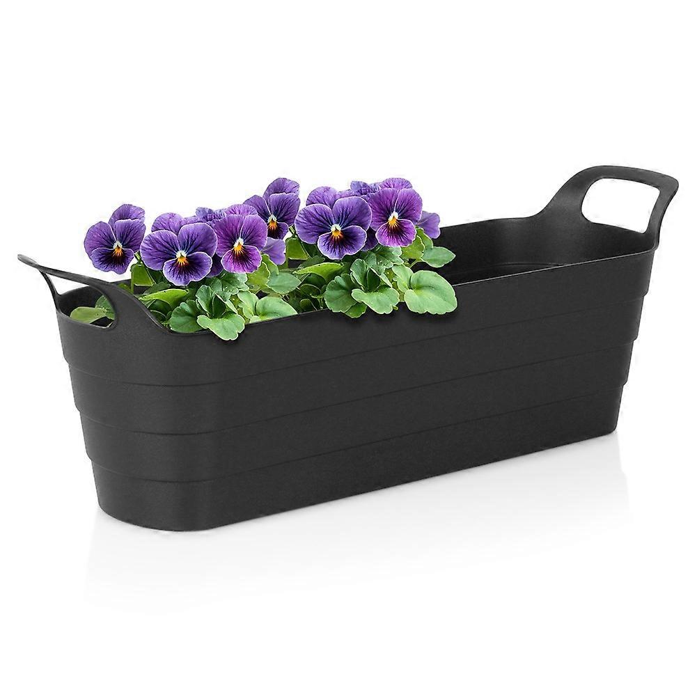 Maceta de jardín de plástico, negra, oblonga, 44,5 cm