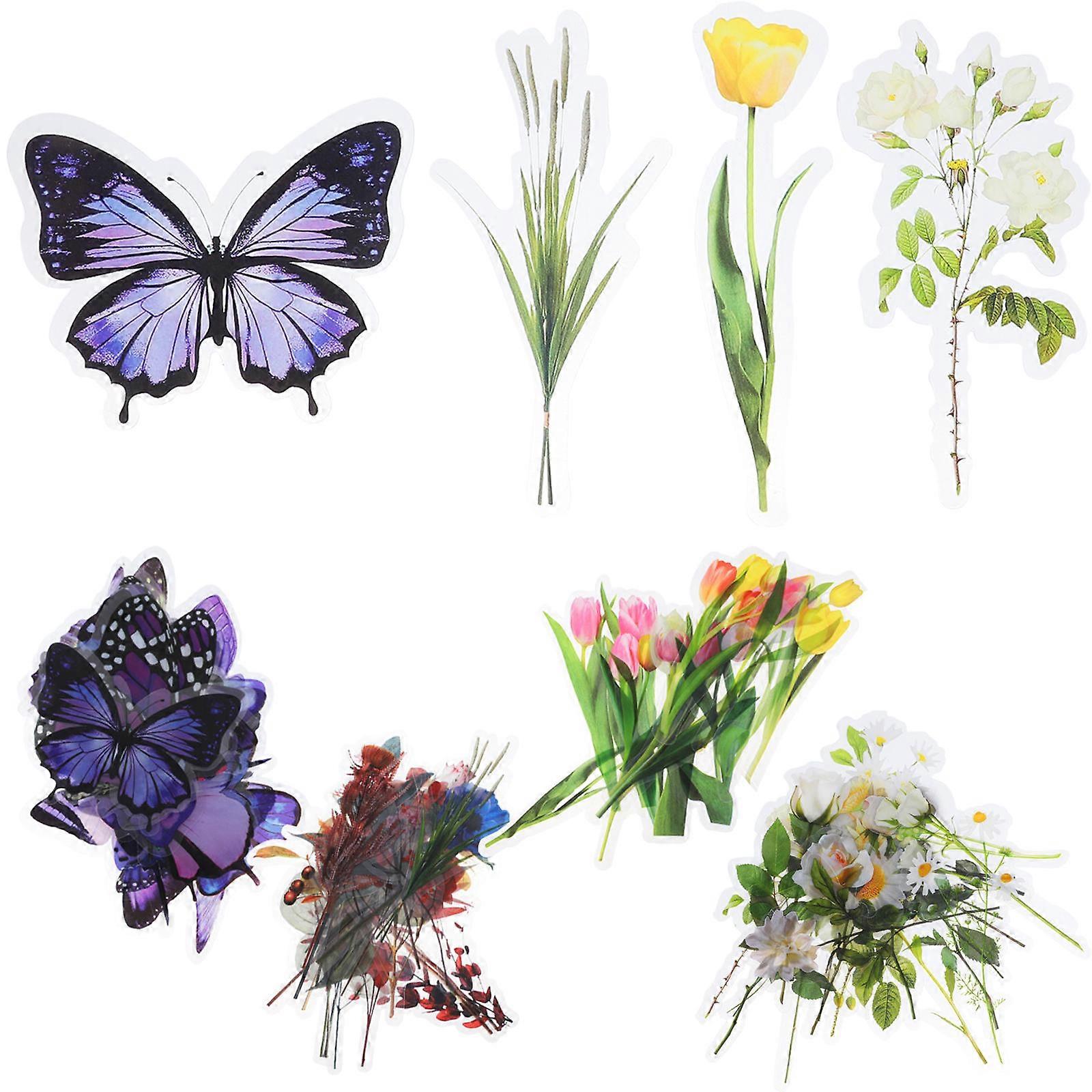 Pressed Flower Stickers Diy Crafts Scrapbook Journal Butterfly Flower Stickers Assorted Color 8x4cm Crafting 160 Pieces
