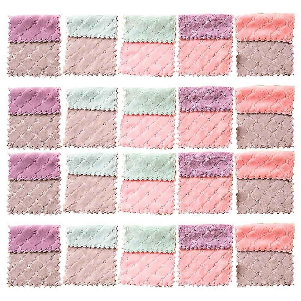 Kitchen Washcloths For Dishes Coral Plush Fabric Water Absorption Cleaning Cloth Rectangular Shape Double Side Plush 20Pcs