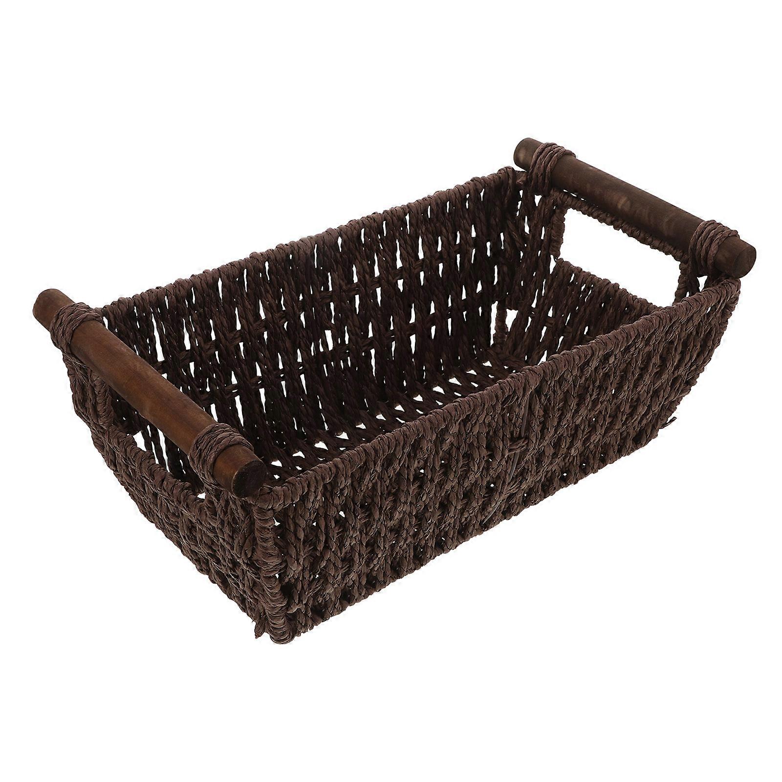 Organizing Baskets Hand Woven Paper Rope Storage Basket Multi-Use Office Desk Brown 32.00X18.00X13.50CM Fruit Storage 1Pcs