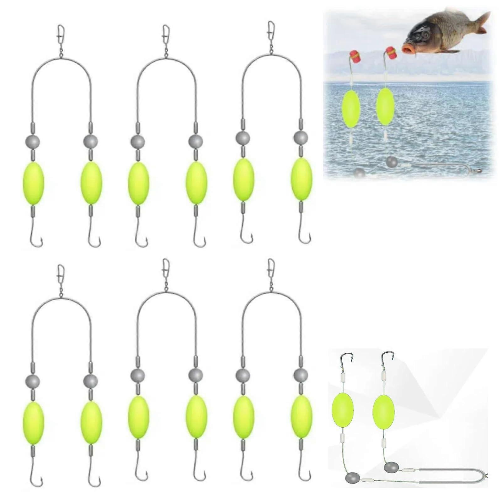 Double-Hook Reverse Bottom Rig for Carp Fishing, Anti-Tangle Hair Rigs, Durable Split Hooks, 6-Piece Set for Beginners