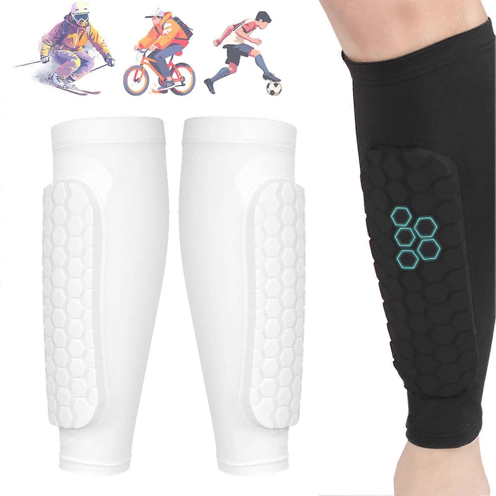 Frost Armours Ski Protection Shin Pads - Breathable Elastic Anti-Collision Leggings with Honeycomb Pads, Size L, White