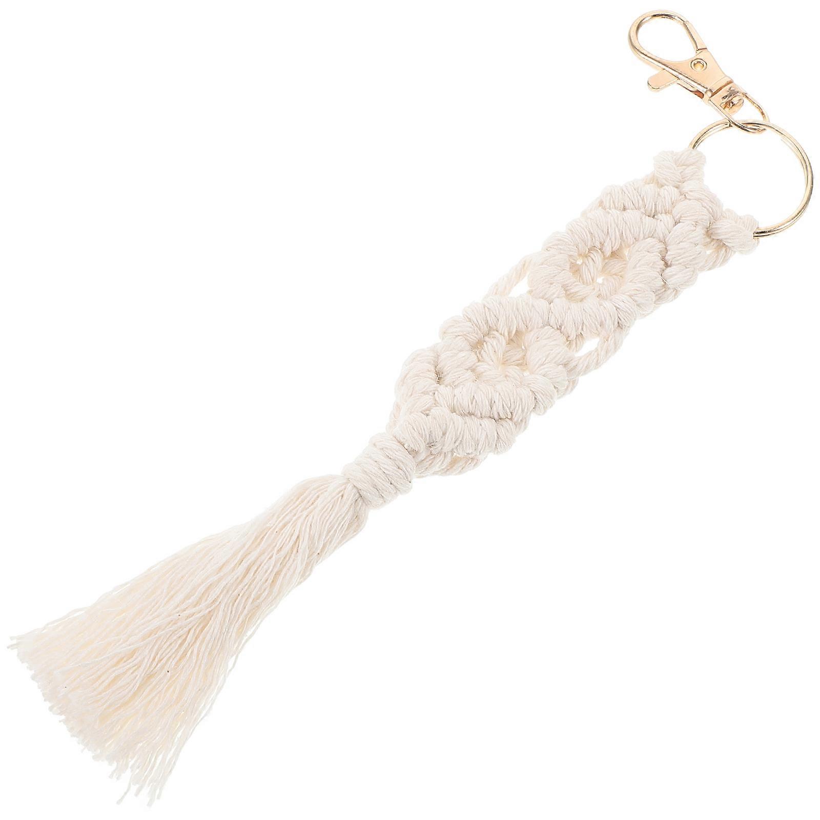 Keychain for Car Tassels Key Chain Women Beige 7.9 1.6 0.8in Protect Keys from Creeping Down 1Pcs