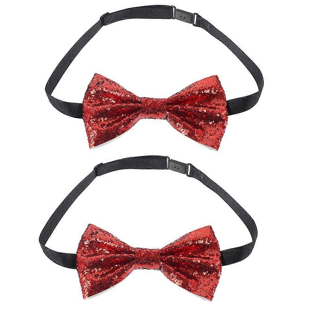 Sparkle Bow Tie Elegant Formal Bow Ties Mens Accessory Pre-Tied Sequin Bowtie Red 2Pack For Stage Performance