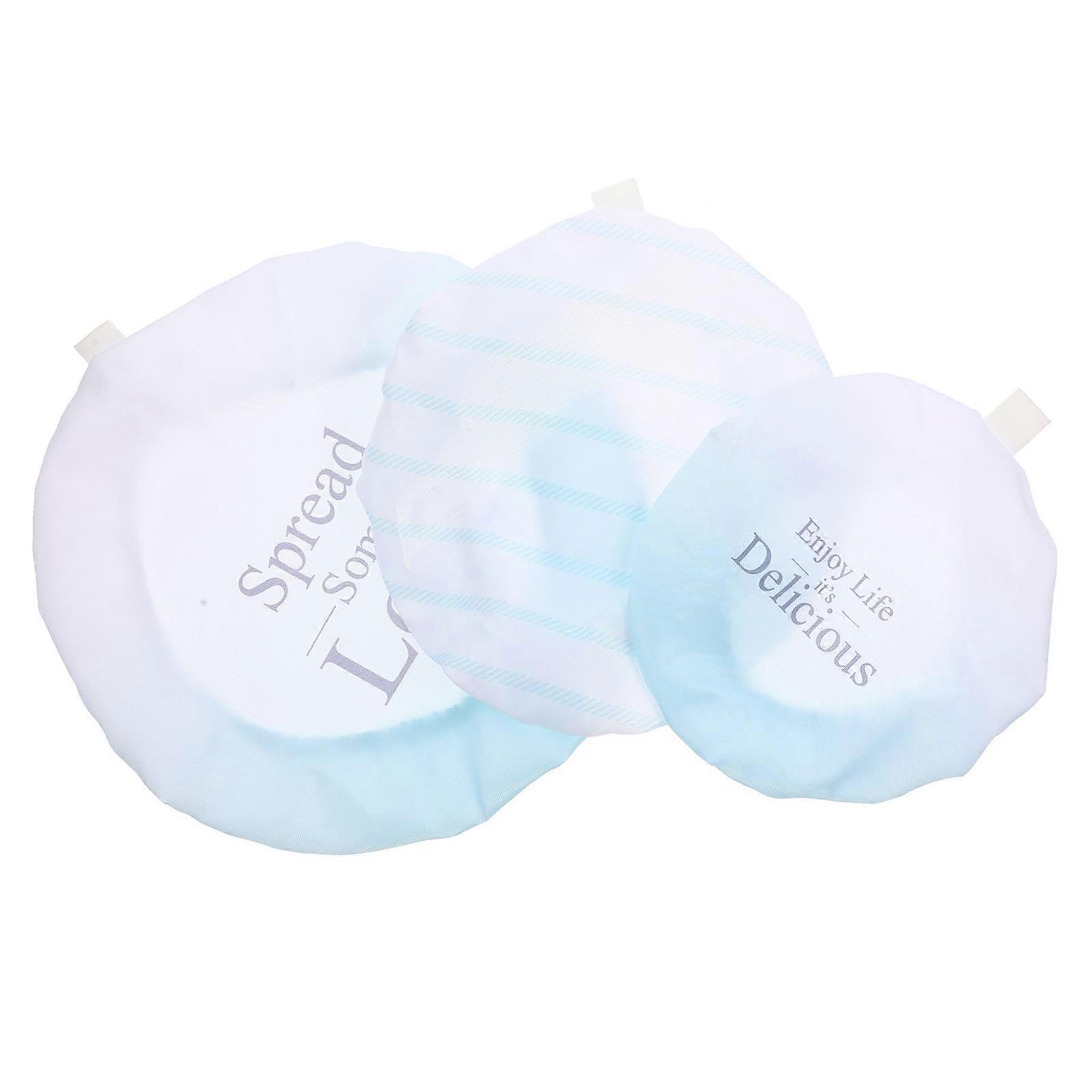 Stretchy Bowl Protectors Reusable Bowl Covers Light Blue For Outdoor Parties 3Pcs