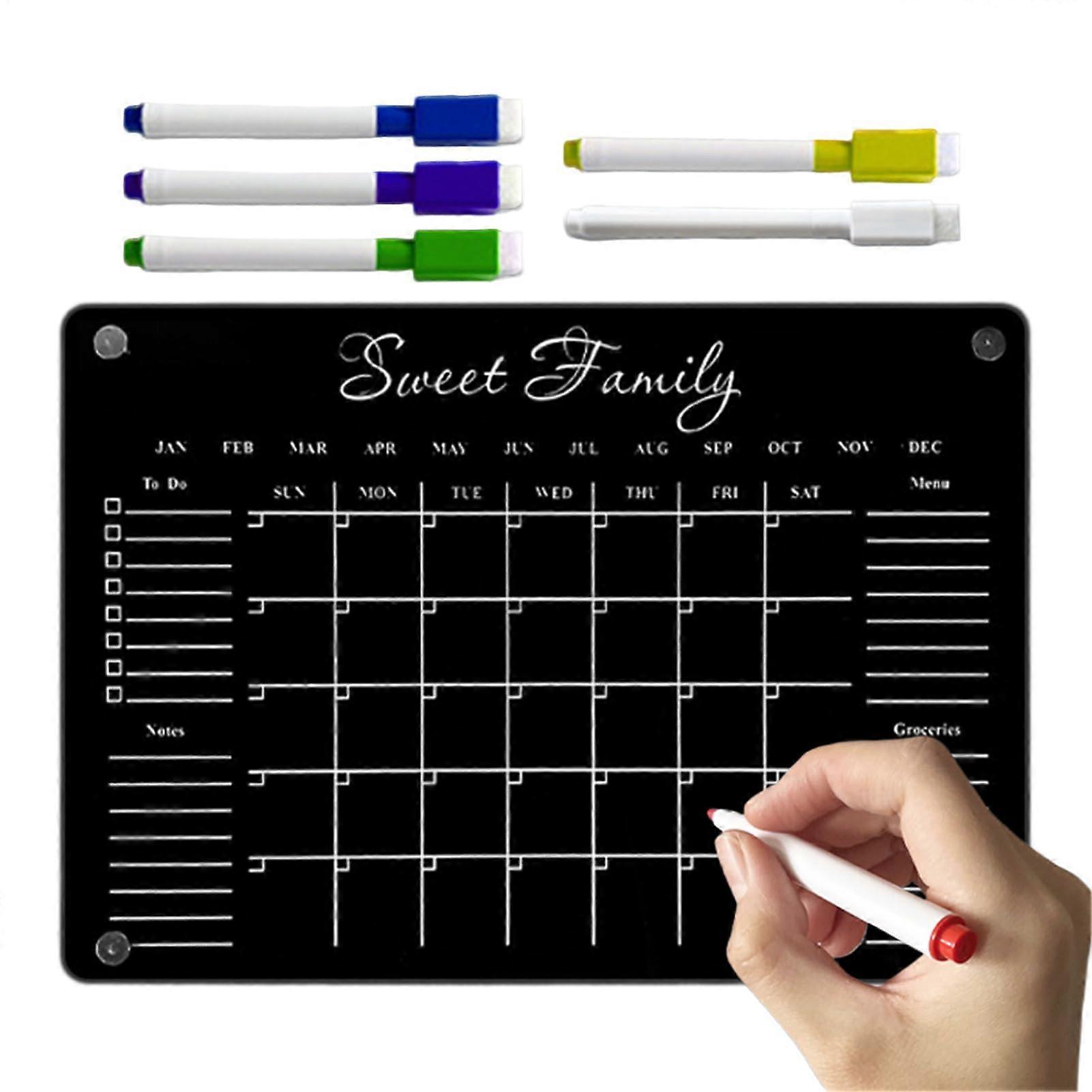 Magnetic Fridge Calendar Acrylic Weekly Overview Reusable Transparent Board 6 Erasable Markers For Kitchen