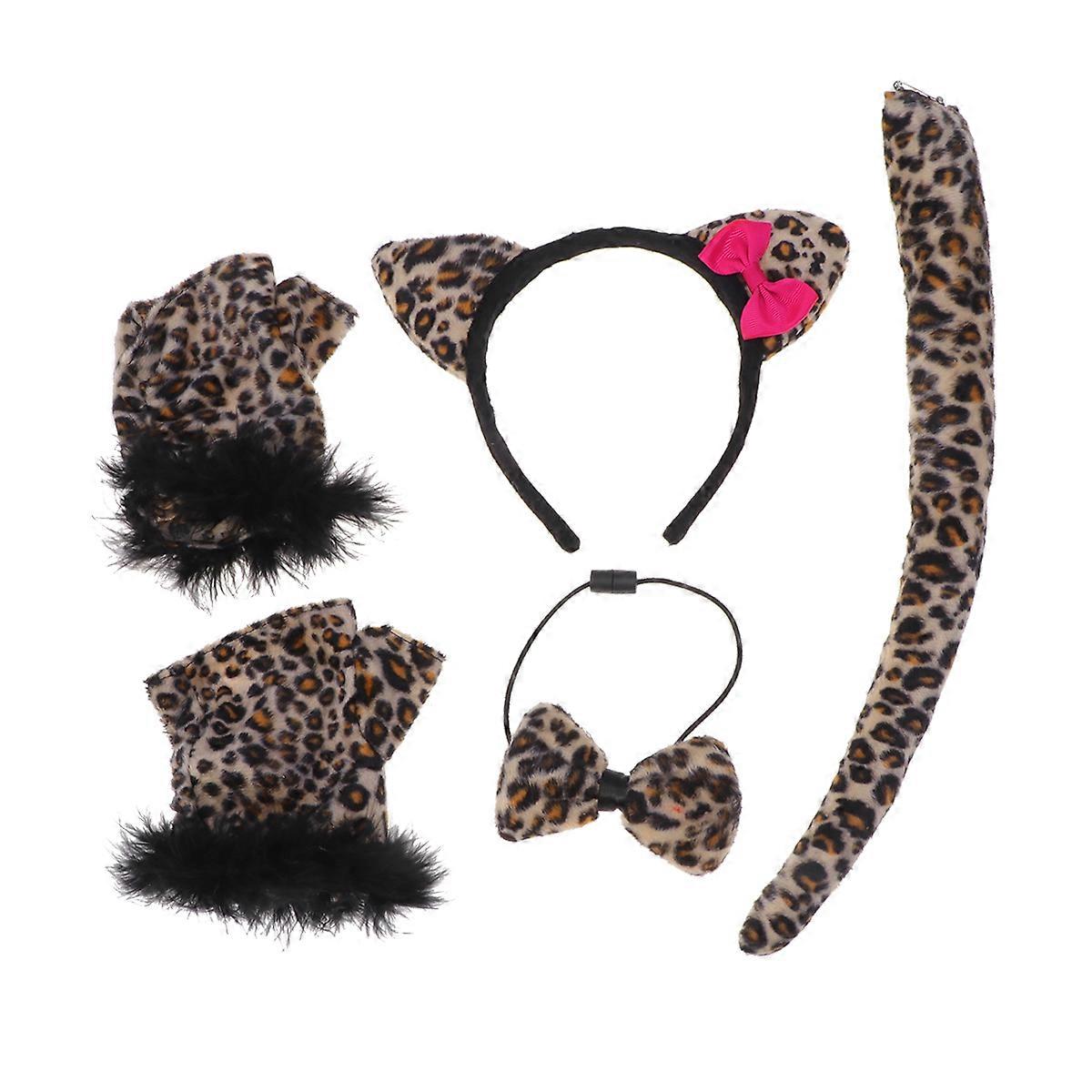 Leopard Accessories Leopard Ears Headband And Tail For Costume Party 4Pcs In 1 Set