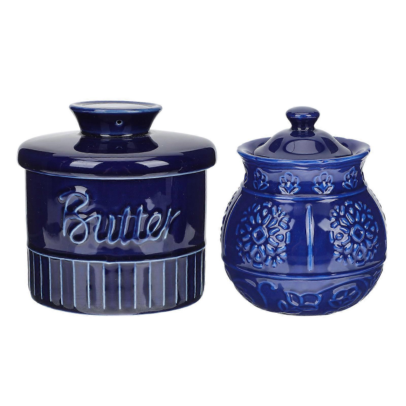 Ceramic Butter Keeper Retro Condiment Jar Maintain Flavor For Household Use 2Pcs