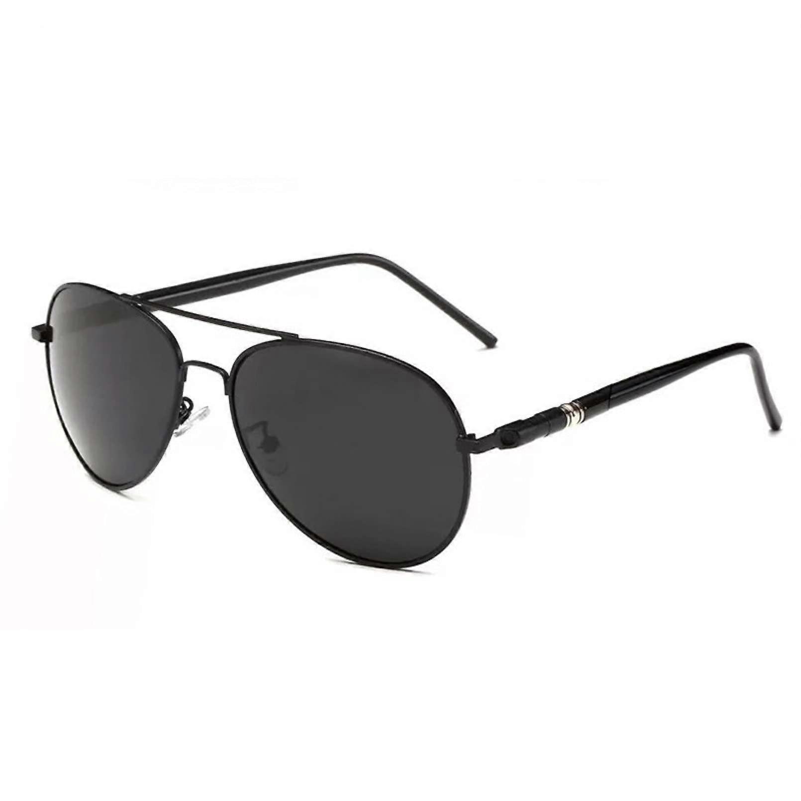 Men's Aviation Metal Frame Polarised Sunglasses, Oversized Alloy Pilot Style with Spring Legs in Schwarz Color