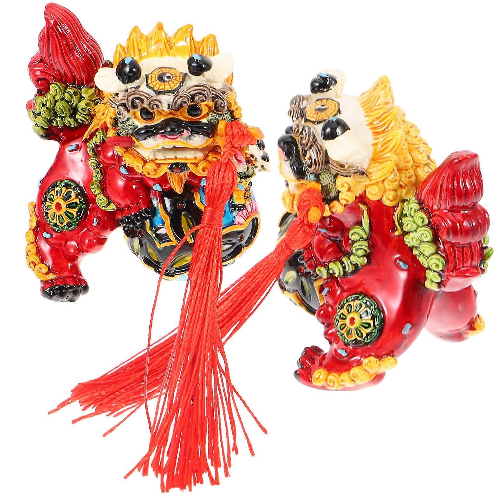 Lions Figurines Chinese Resin Lions Figurine Cartoon Shaped Decoration Artistic Touch For Home And Office 7.00X7.00X5.00CM 1 Pair