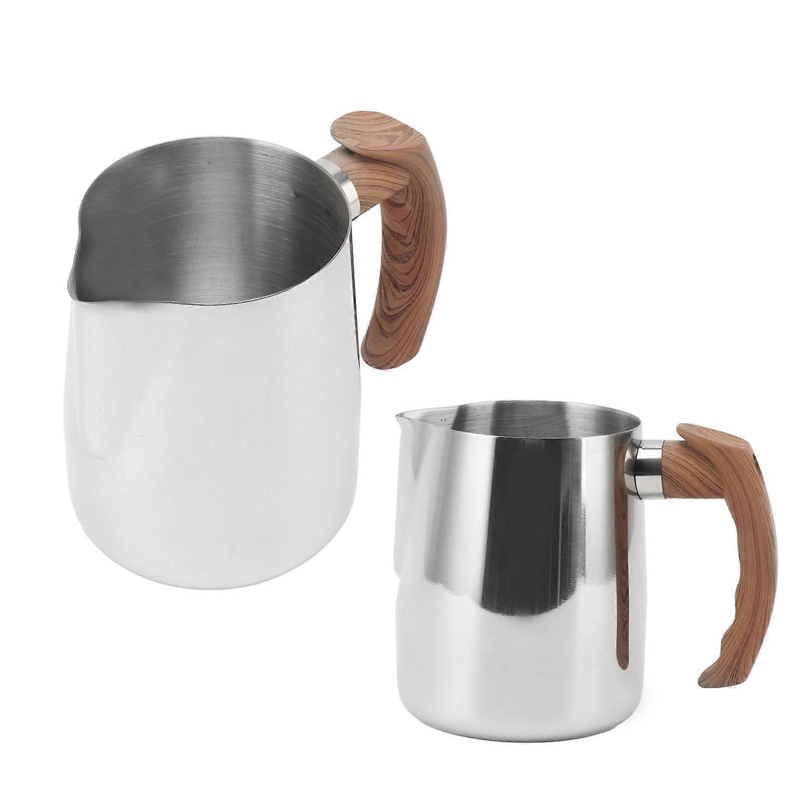 Milk Frothing Cup Inner Scale 304 Stainless Steel Dripless Spout Coffee Steaming Pitcher with Handle Original Color 600ml