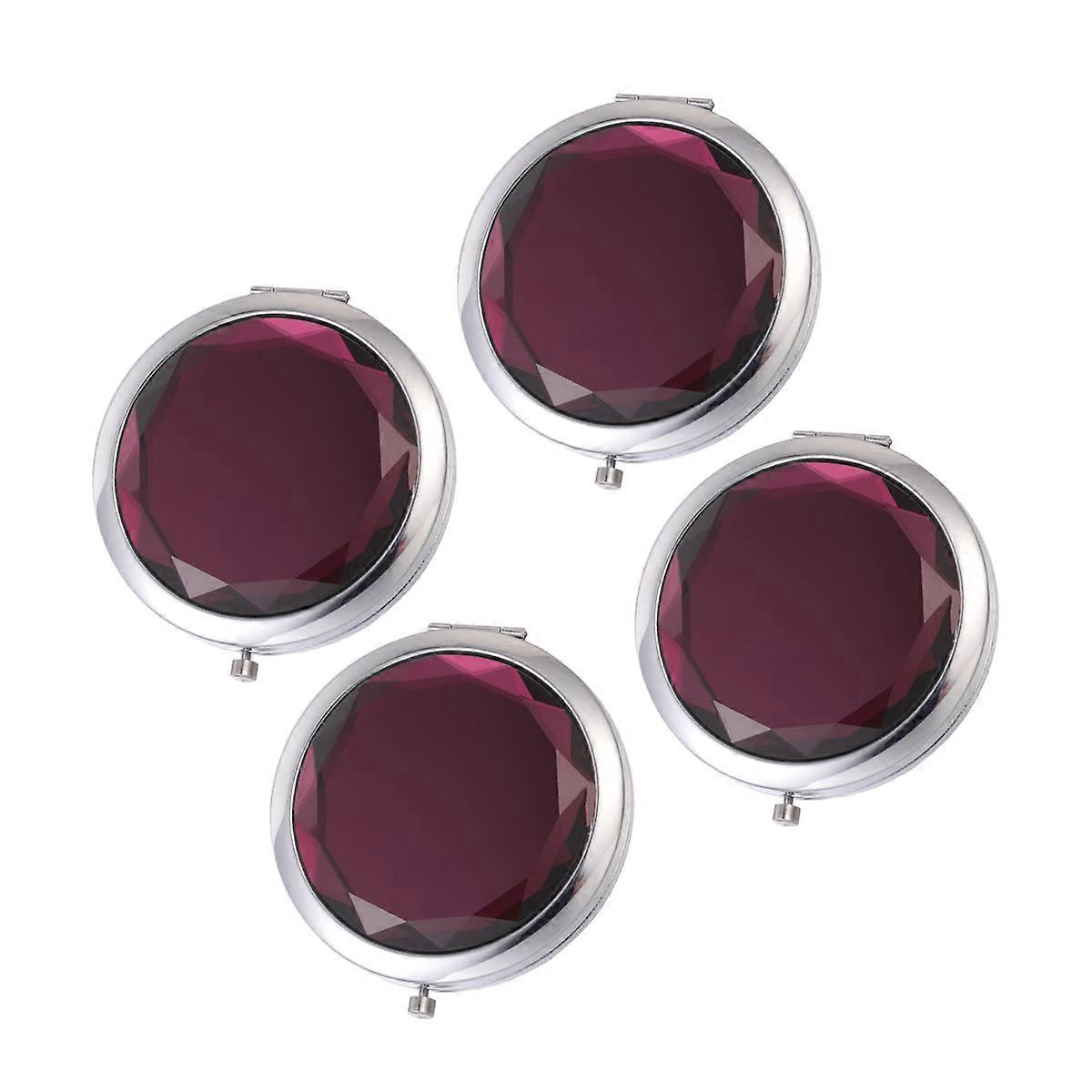 Compact Mirror Set Small Portable Mirror Ladies Small Mirror Purple Metal Crystal 4Pcs