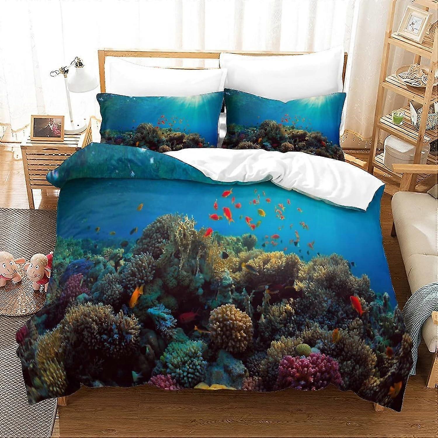 طقم غطاء لحاف ناعم من 3 قطع من Underwater World ، سهل التنظيف وصديق للبشرة مناسب لجميع الأعمار