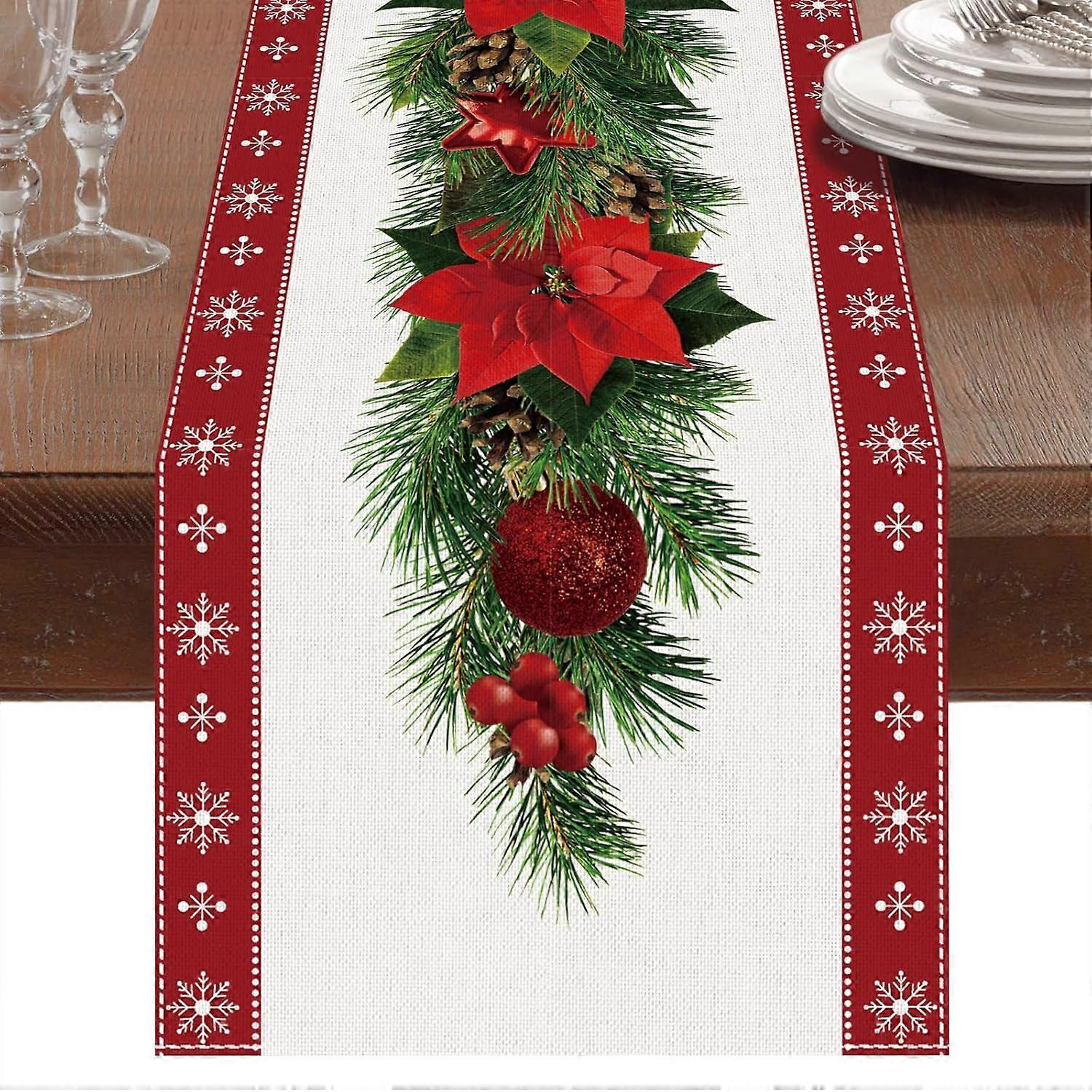 Red Linen Christmas Table Runner Elegant Xmas Table Decoration