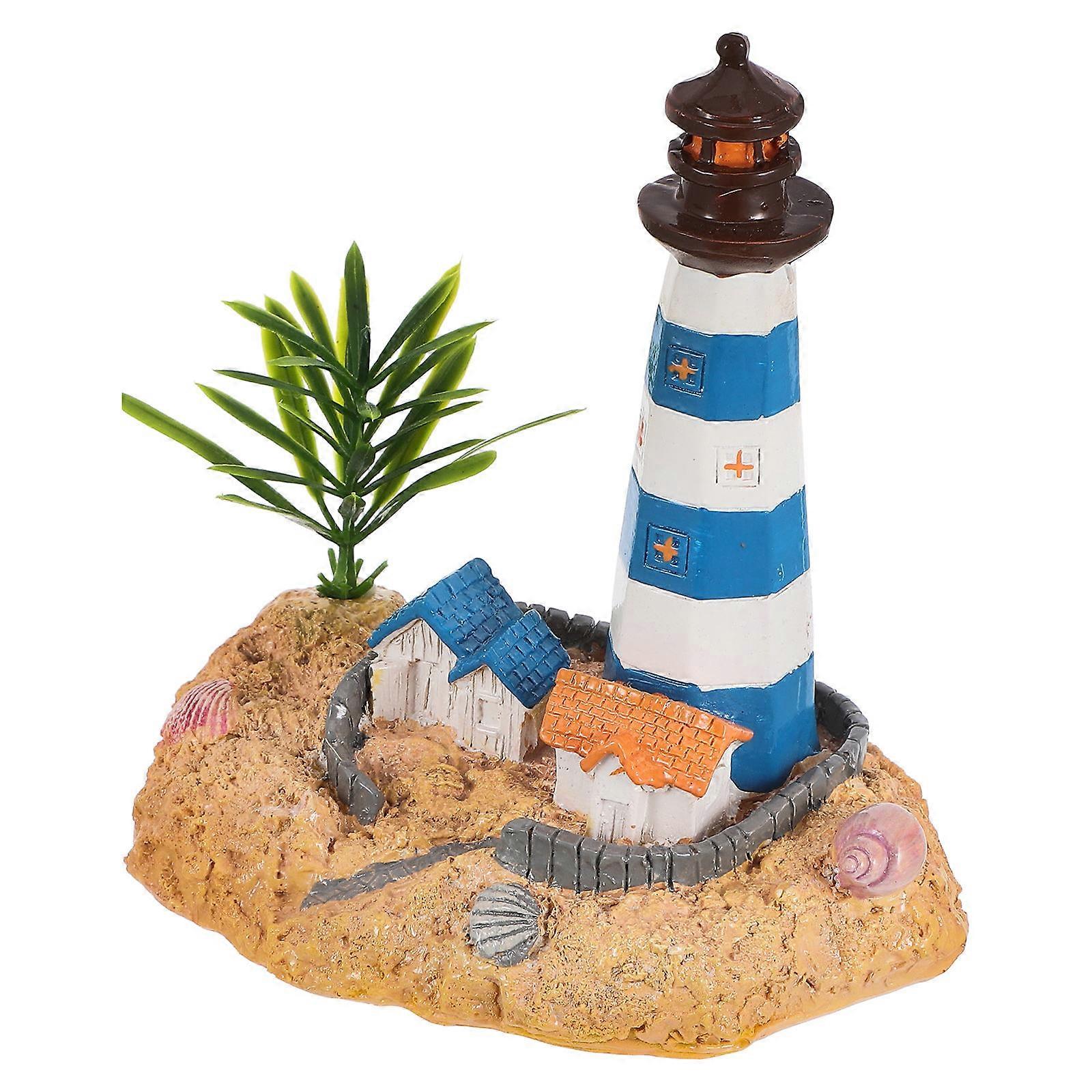 Mini House Ornament Mini Resin Lighthouse Figurine Mediterranean Style Home Decoration 14.50X13.90X9.40CM Multi 1Pcs