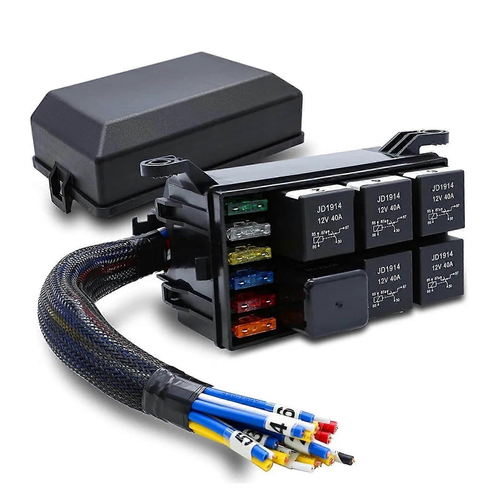 12 24V 40A Relay 6 Slots Automotive Universal Relay 4 5 Pin ATC/ATO Fuse Box Relay and Wiring Harness (24V 4PIN Withline)