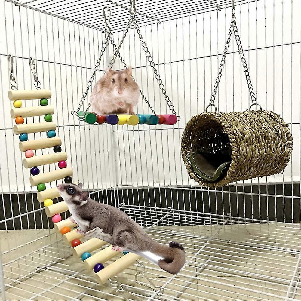 Hamster Chew Toy, Pack of 3 Hanging Hammock, Climbing Ladder, Nest Swing, Hanging Bridge