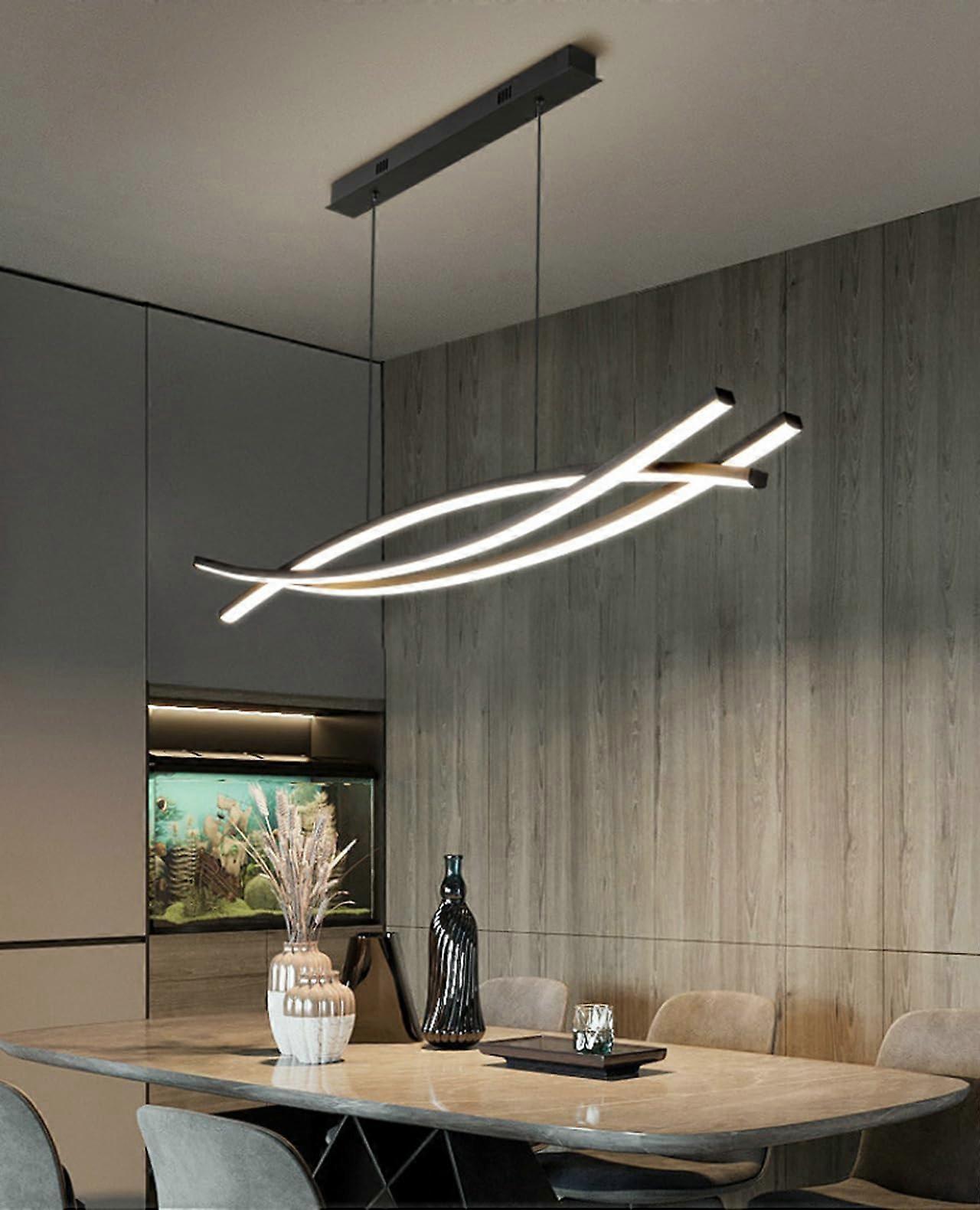 Dining room arc design LED chandelier, simply dimmable chandelier, dining table remote control chandelier, living room bedroom office caf (100CM)