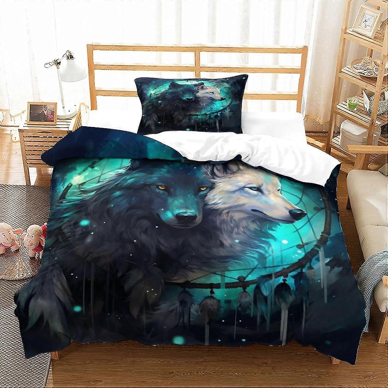2 Pieces Cool Wolf Bedding Set with Pillowcases Soft Microfiber Quilt Cover Double Size Single