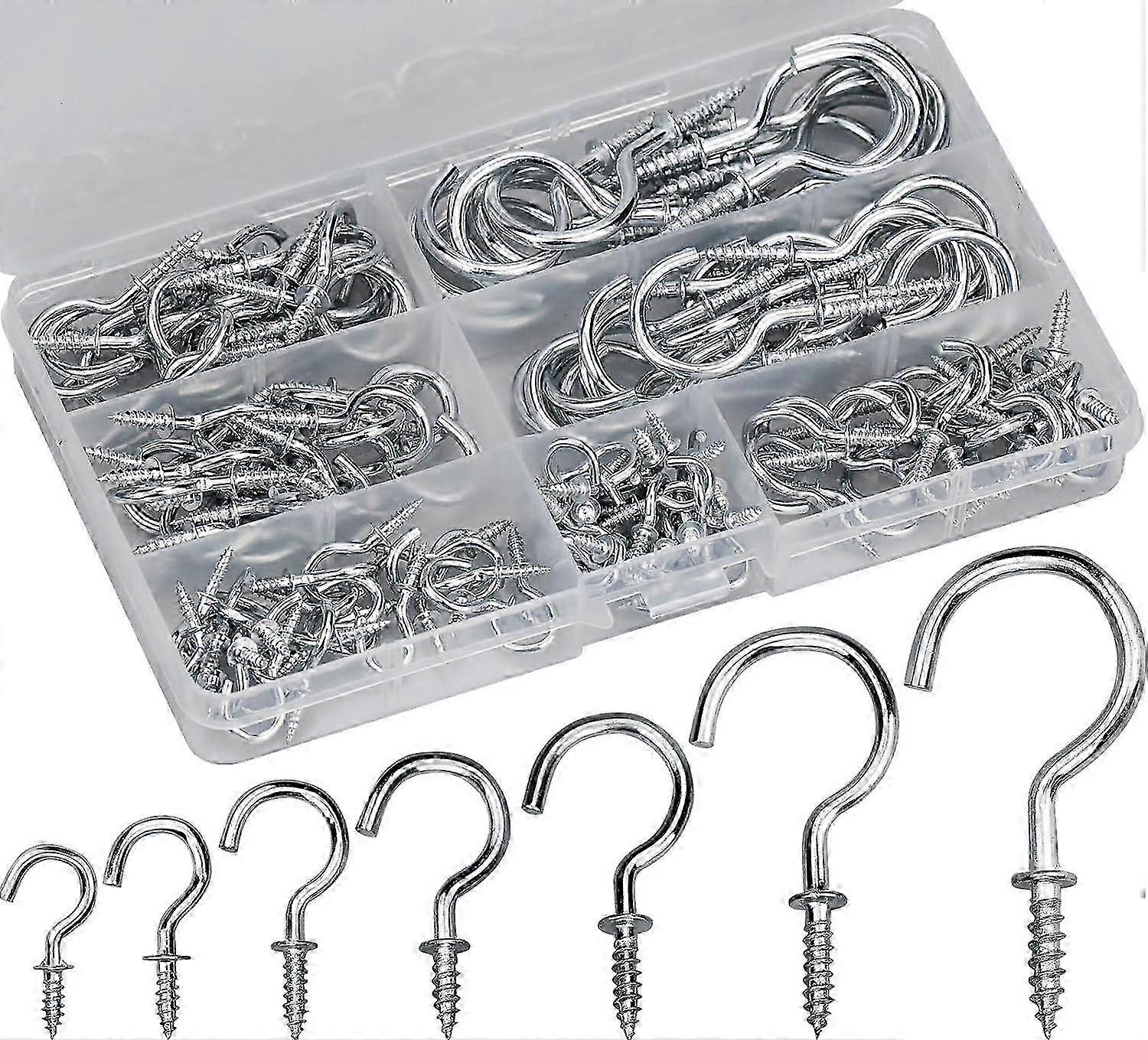 Pack of 150 Stainless Steel Screw Hooks - Nickel-Plated Cup & Ceiling Hooks with Wood Thread for Secure Hanging & Installation